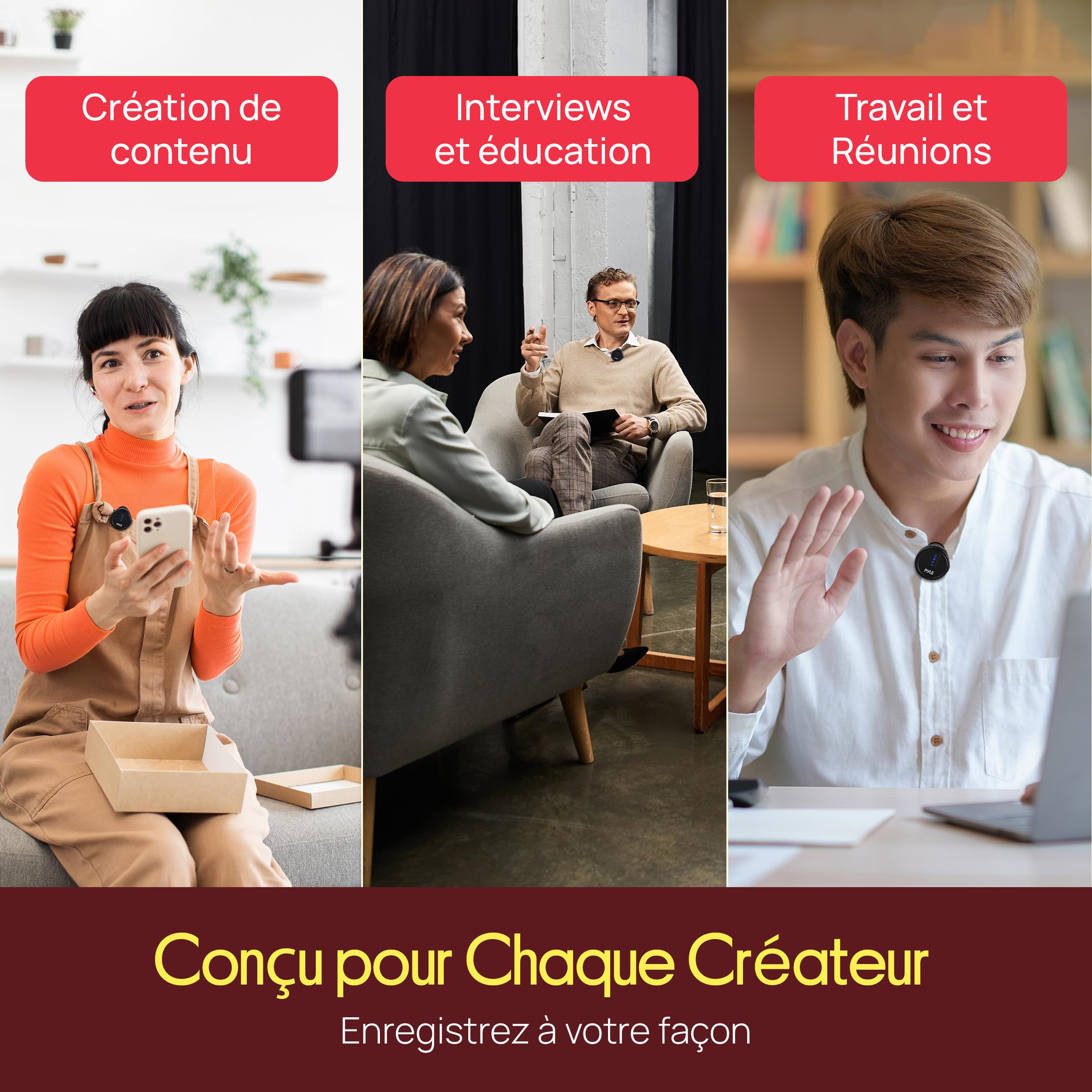 Pyle Micro Cravate sans Fil USB-C – Plug & Play, sans App, Réduction Bruit