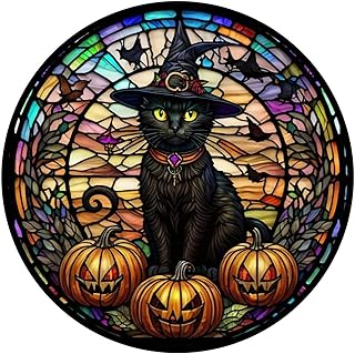 Halloween Diamond Painting Kits for Adults 5D Diamond Painting Diamond Art Cat Diamond Painting Kits Diamond Art Kits Round Full Drill Diamond Dots Gem Crafts for Home Decor DIY Gift-12x16inch