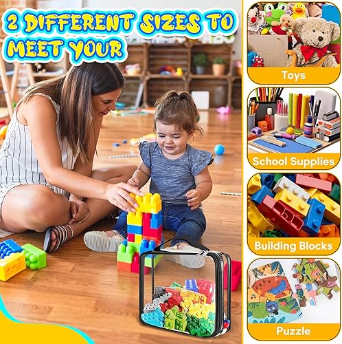 Miniatura 5 de AOBOPLE Paquete de 6 bolsas de almacenamiento de juguetes con cremallera, 2 tamaños, bolsas organizadoras de juguetes transparentes, organizadores y
