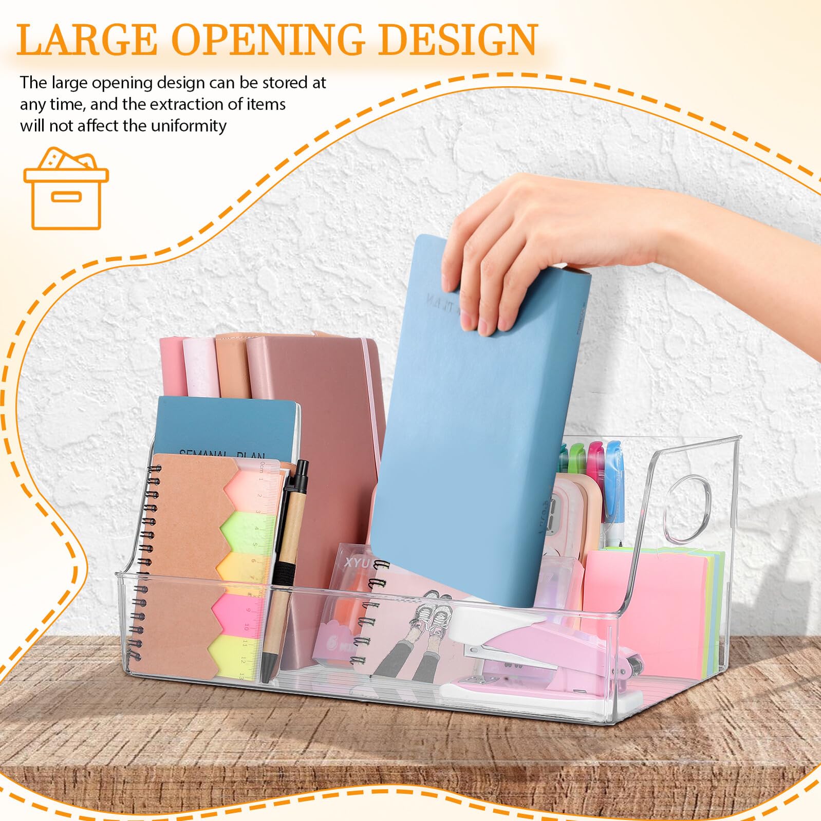 Amosfun Contenitore Trasparente per Libri e Fumetti 34x21,5x15 Cm, Organizer per Scaffali e Dispensa, Cestino Resistente in Plastica per Organizzazione Classe e Cucina