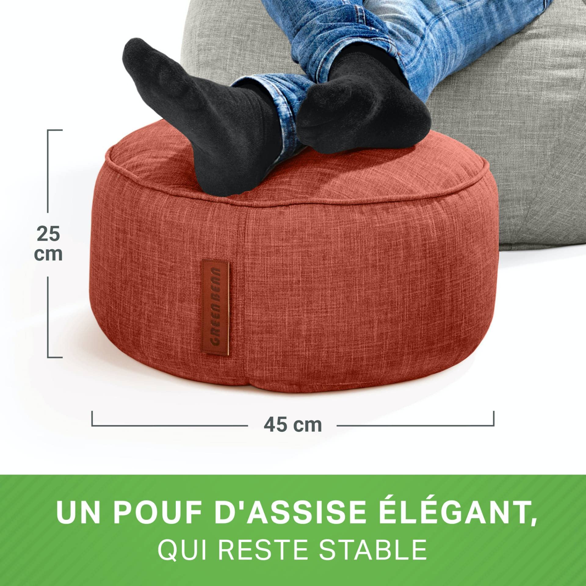 Green Bean© Tabouret 45x25cm avec Remplissage de Perles EPS - Tabouret pour Pieds Coussin pour Pieds Pouf-Siège - Coussin de Sol pour Enfants et Adultes - Repose-Pieds Coussin Siège Chaise Rouge