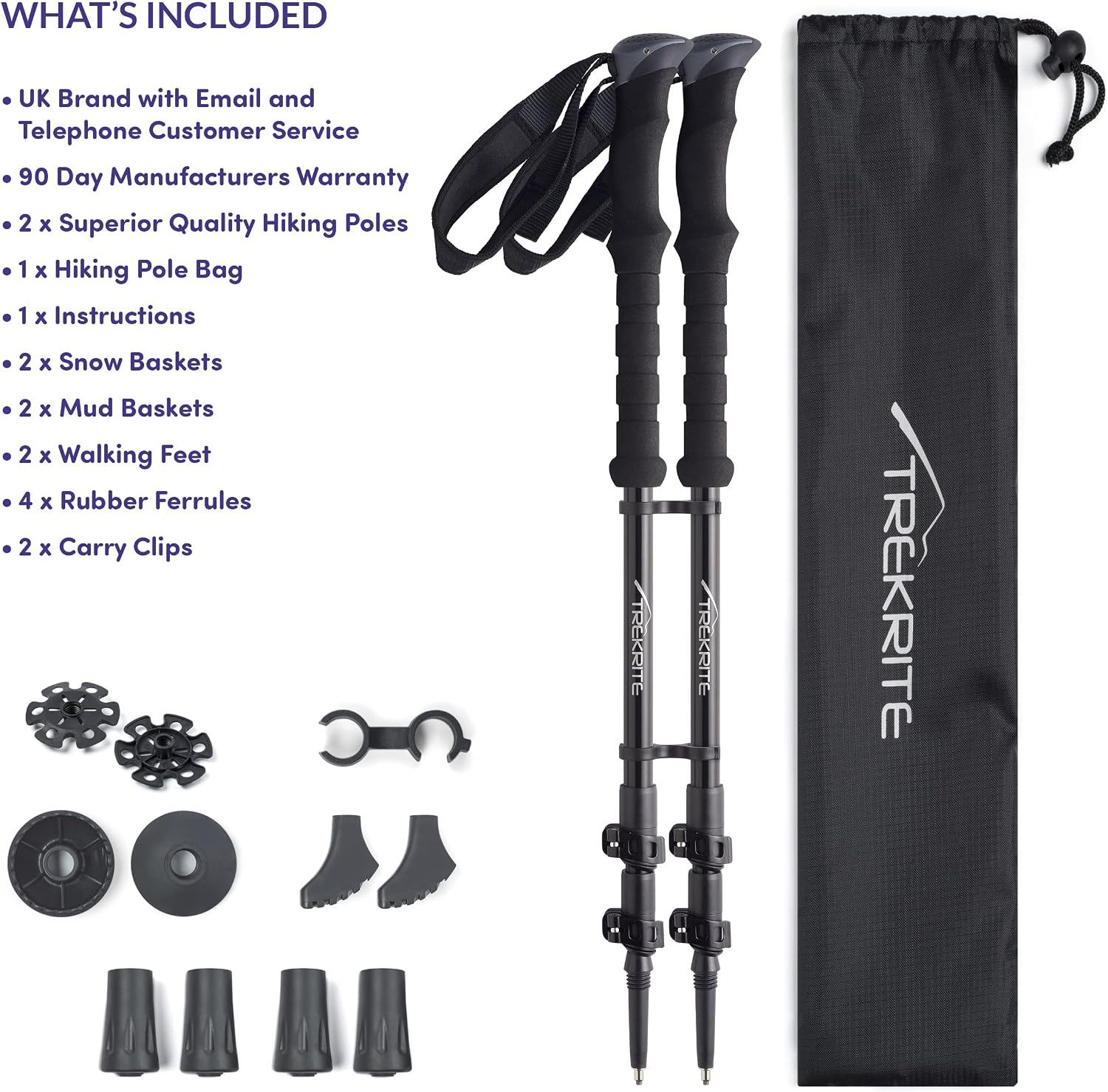 Trekrite Telescopic Walking Poles, 2 Pack Lightweight Hiking Poles with Accessories - Image 3