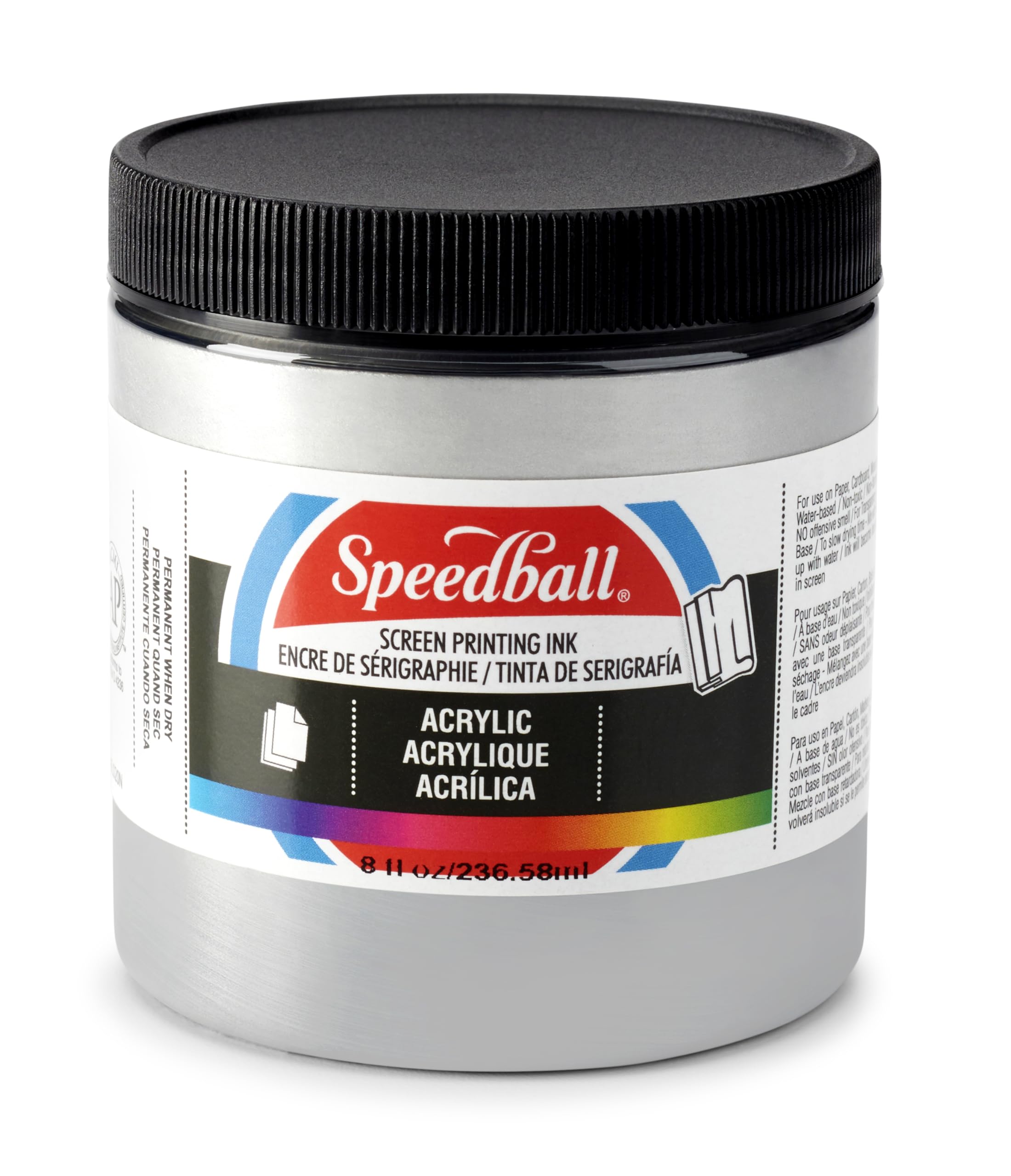 Speedball 8oz Acrylic Screen Printing Ink Silver, for Printmaking, Screen Printing, Starter Supplies for Artists Tools Kit
