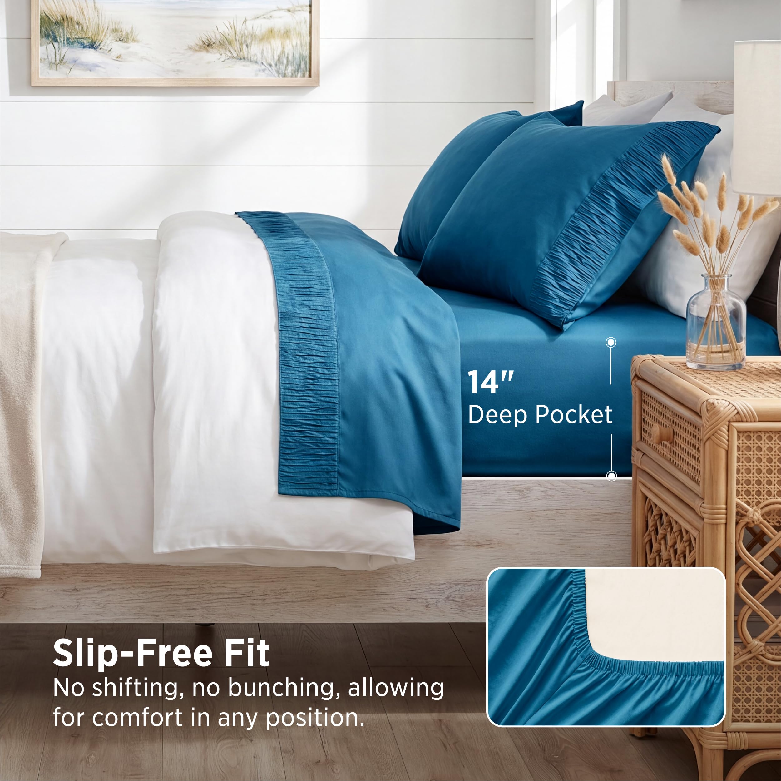 Bedsure Juego de sábanas Queen Color Verde Azulado, 1800 Hojas Suaves para Cama Queen Size, sábanas de 4 Piezas y Fundas de Almohada