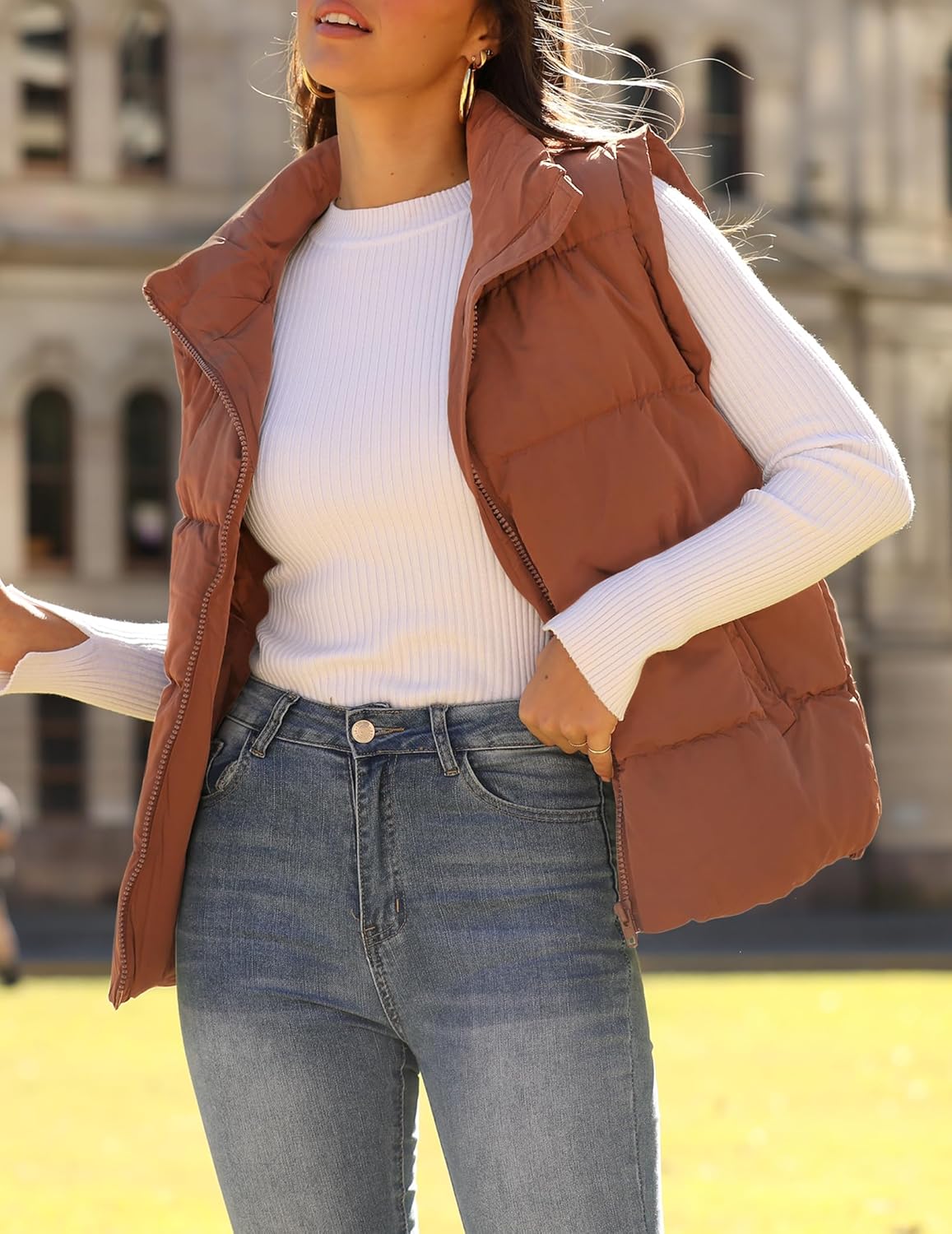 Zeagoo Puffer Vest Women Sleeveless Lightweight Quilted Jacket Stand Collar Zip Up Down with Pockets Winter Outerwear 2026 - Image 2