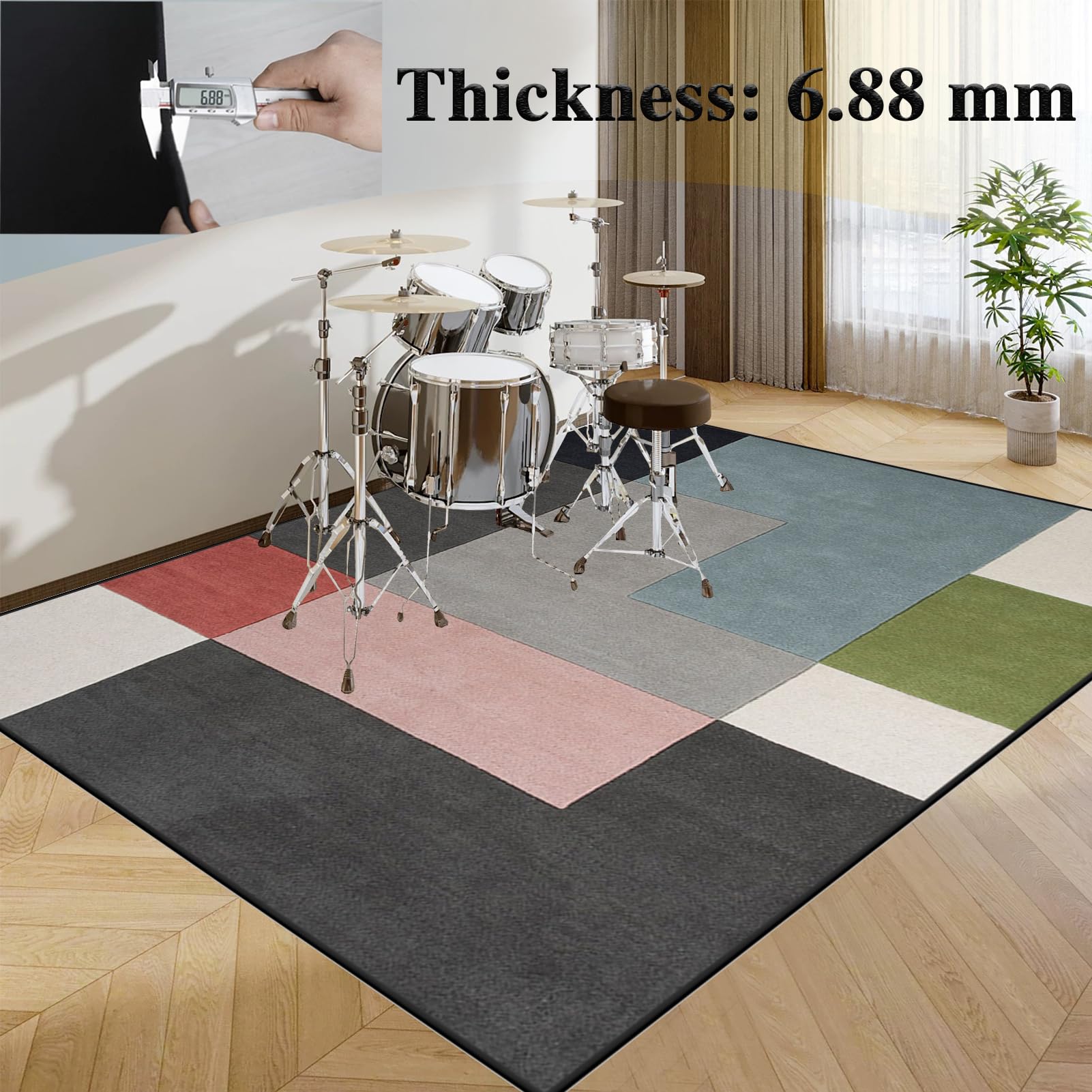 Mata dźwiękoszczelna na baterię, mata antypoślizgowa na baterię elektroniczną, 180 x 160 cm profesjonalny dywanik do perkusji i instrumentów perkusyjnych, dywan perkusyjny