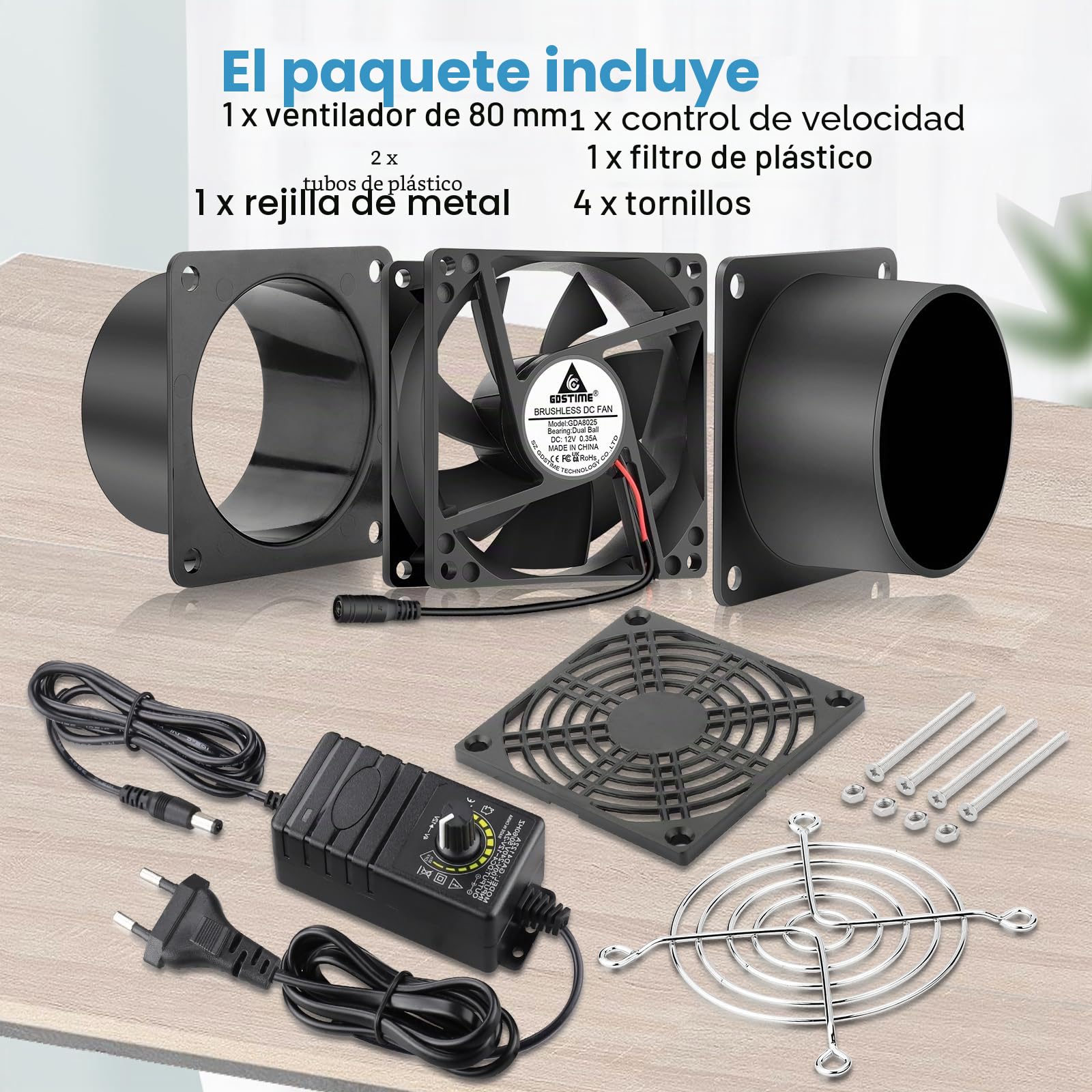 GDSTIME Ventilador de tubo 80 mm 12 V doble rodamiento de bolas control de velocidad