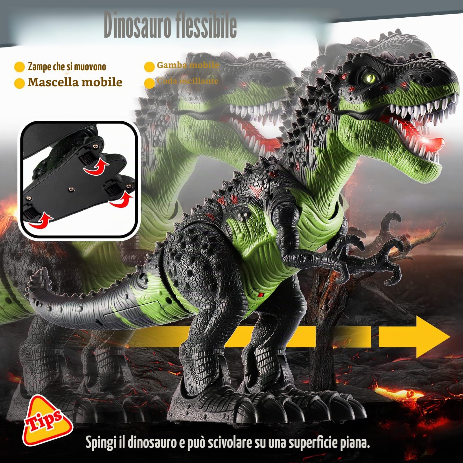 TOEY PLAY T-Rex Dinosauro Giocattolo Gigante, 47cm Dinosauro che Cammina, Tyrannosaurus Figure con Ruggiti e Luci, Giochi Dinosauri 3 4 5 6 Anni, Regalo per Bambini