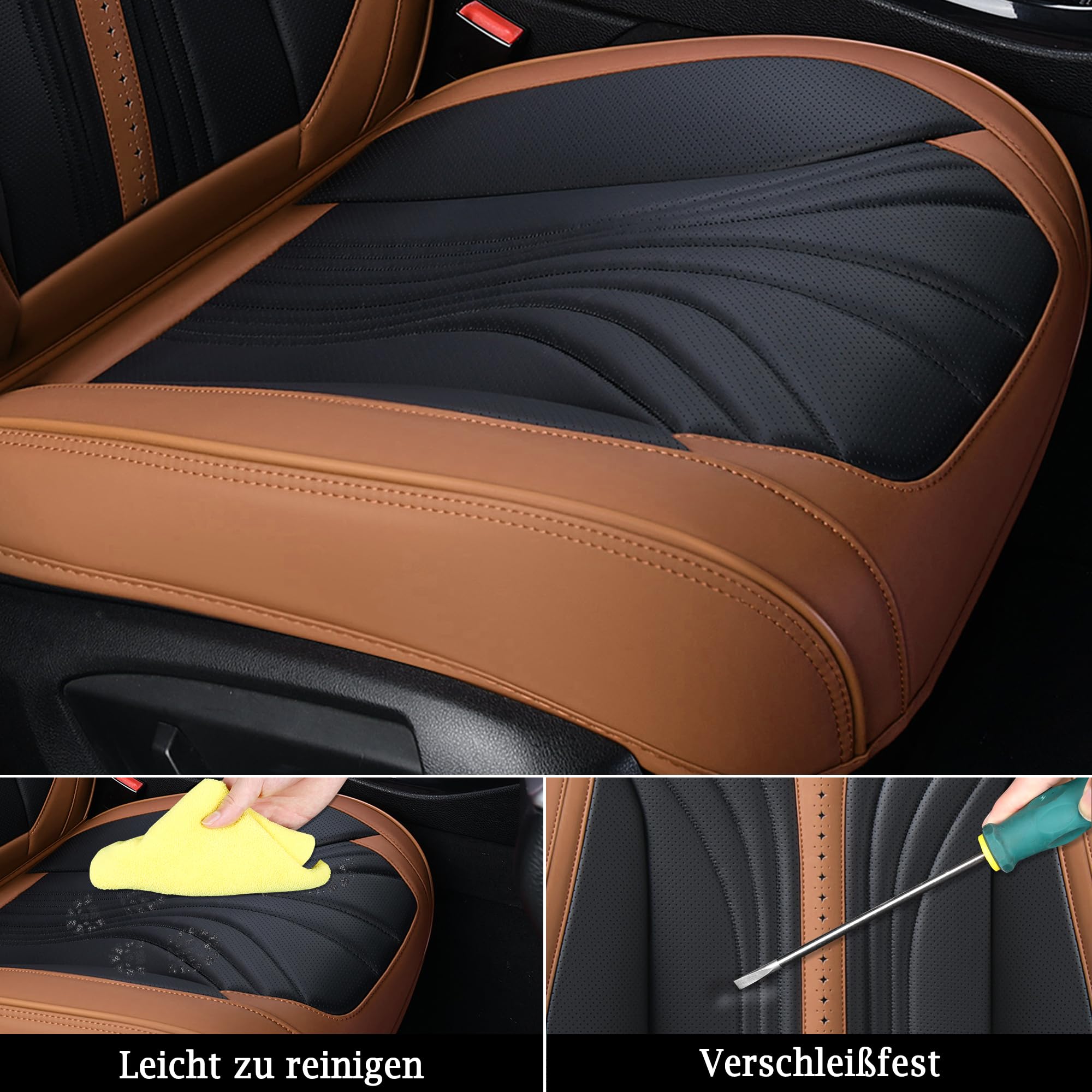 FLORICH Housses de Siège de Voiture 5 Pièces, Housses de Siège Avant Arrière, Housse de Siège de Voiture étanche Compatible avec 95% Berline, SUV, Van (Ensemble Complet, Noir&Brun02)