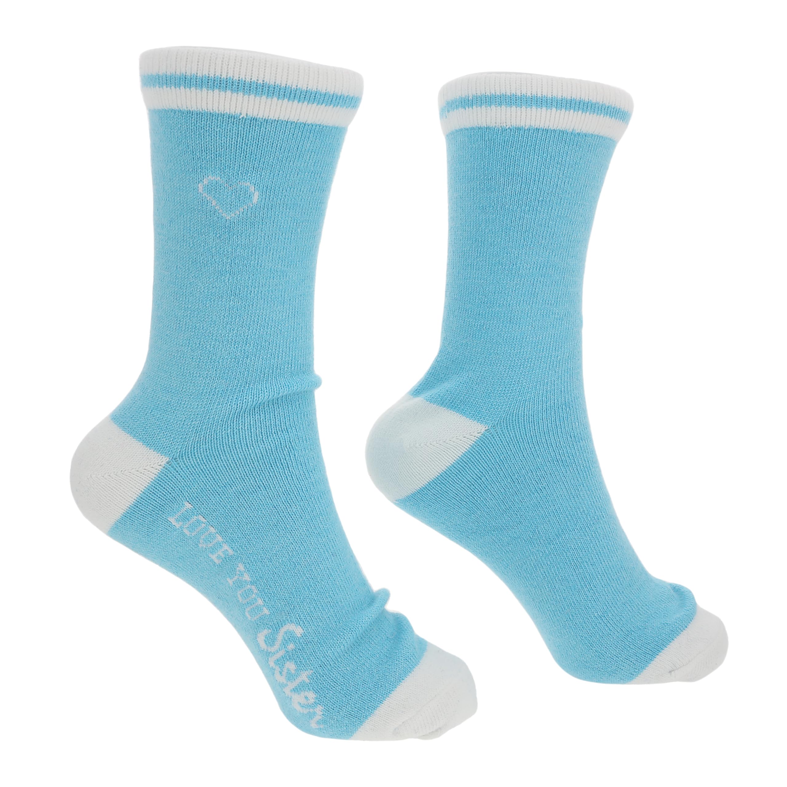 Pavilion Gift CompanyPavilion - Love You Sister - Heart Turquoise Blue And Cream S/M 4-9 US Shoe Crew Socks From Brother Sibling Stepsister Adoptive Sister Sister-In-Law Gift Long Distance Present
