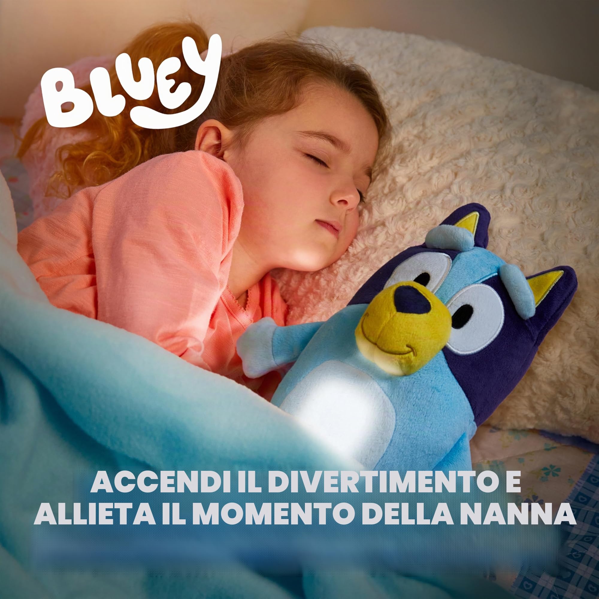 Bluey Goglow, amica per la nanna 2 in 1, peluche e luce notturna LED con spegnimento automatico dopo 10 minuti, multicolore, prodotto ufficiale Bluey, 14337.AF0.0000