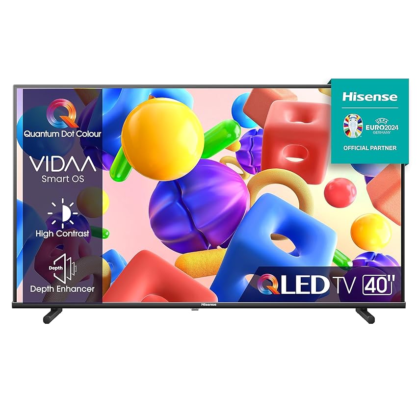 Immagine del prodotto Hisense 40'' QLED FHD 2023 40E53KQT, Smart TV VIDAA U6, Game Mode, USB Type-C, Controlli vocali Alexa, Tuner DVB-T2/S2 HEVC 10, Double Position Stand