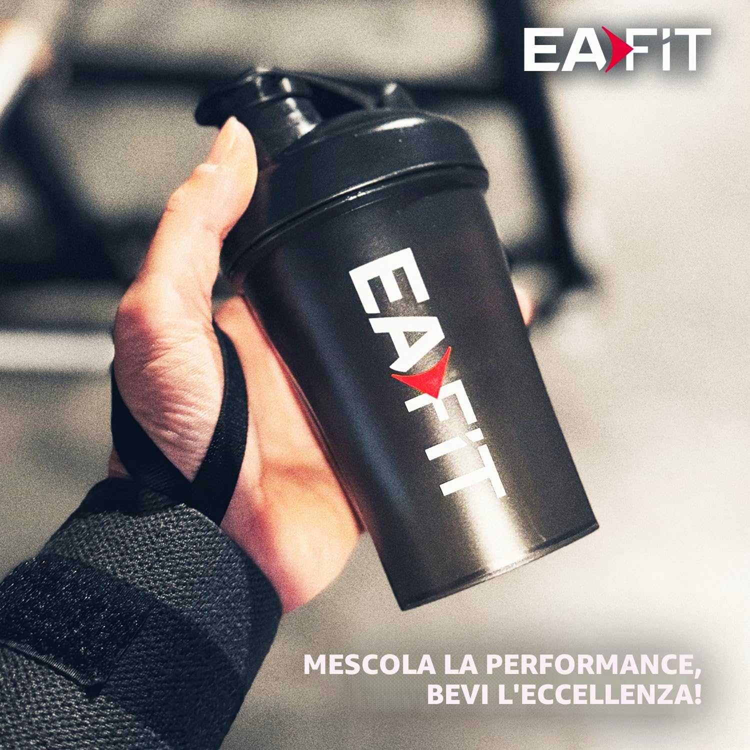 EAFIT Shaker Proteine 400 ml Nero Trasparente – Borraccia Graduata Senza BPA con Mixer in Acciaio – Per Whey Protein, Creatina, Pre Workout – Shaker Palestra Portatile Anti-Perdita per Sport e Fitness