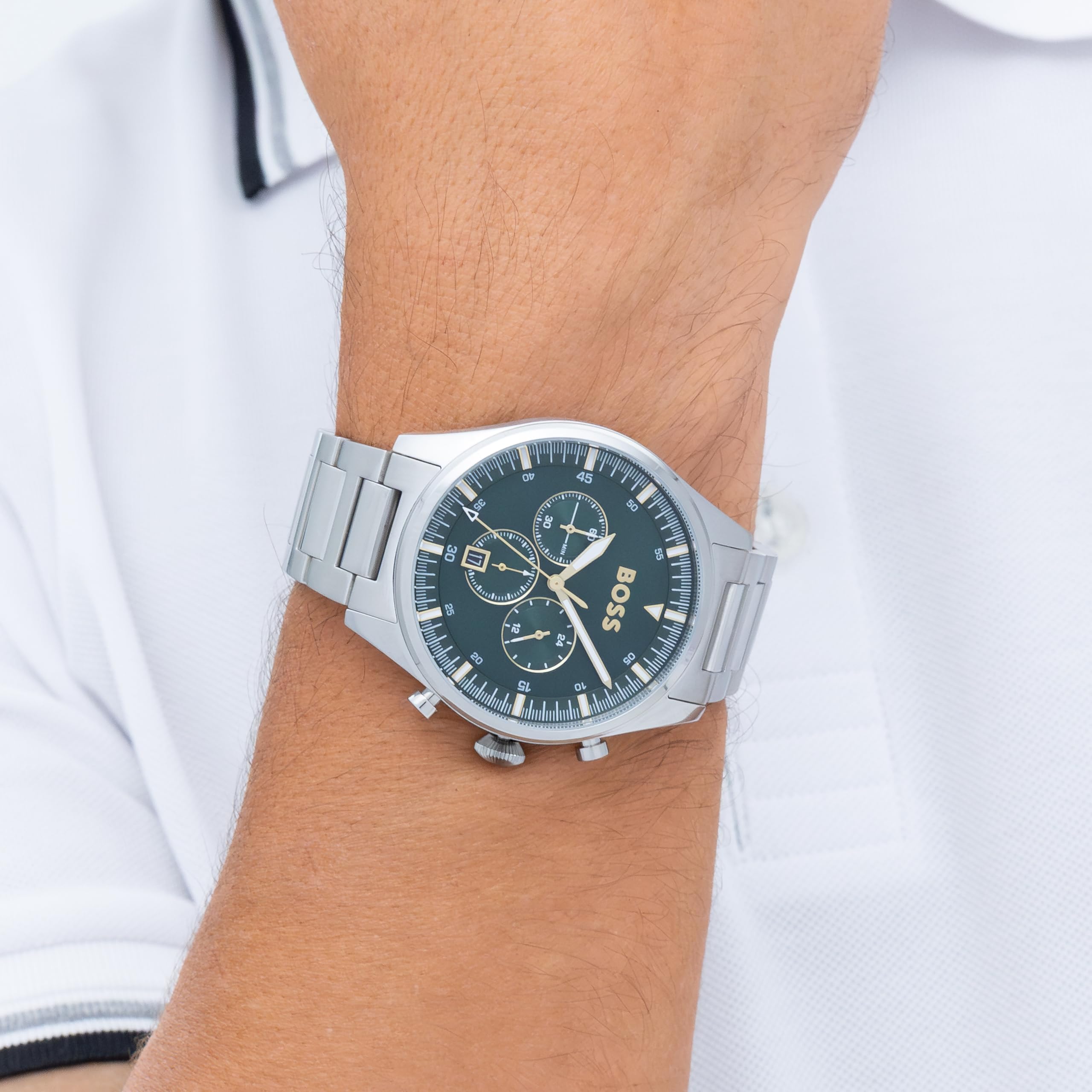 BOSS Chronograph Quarz Uhr für Herren Kollektion Pioneer mit Silbernes Edelstahlarmband - 1513868