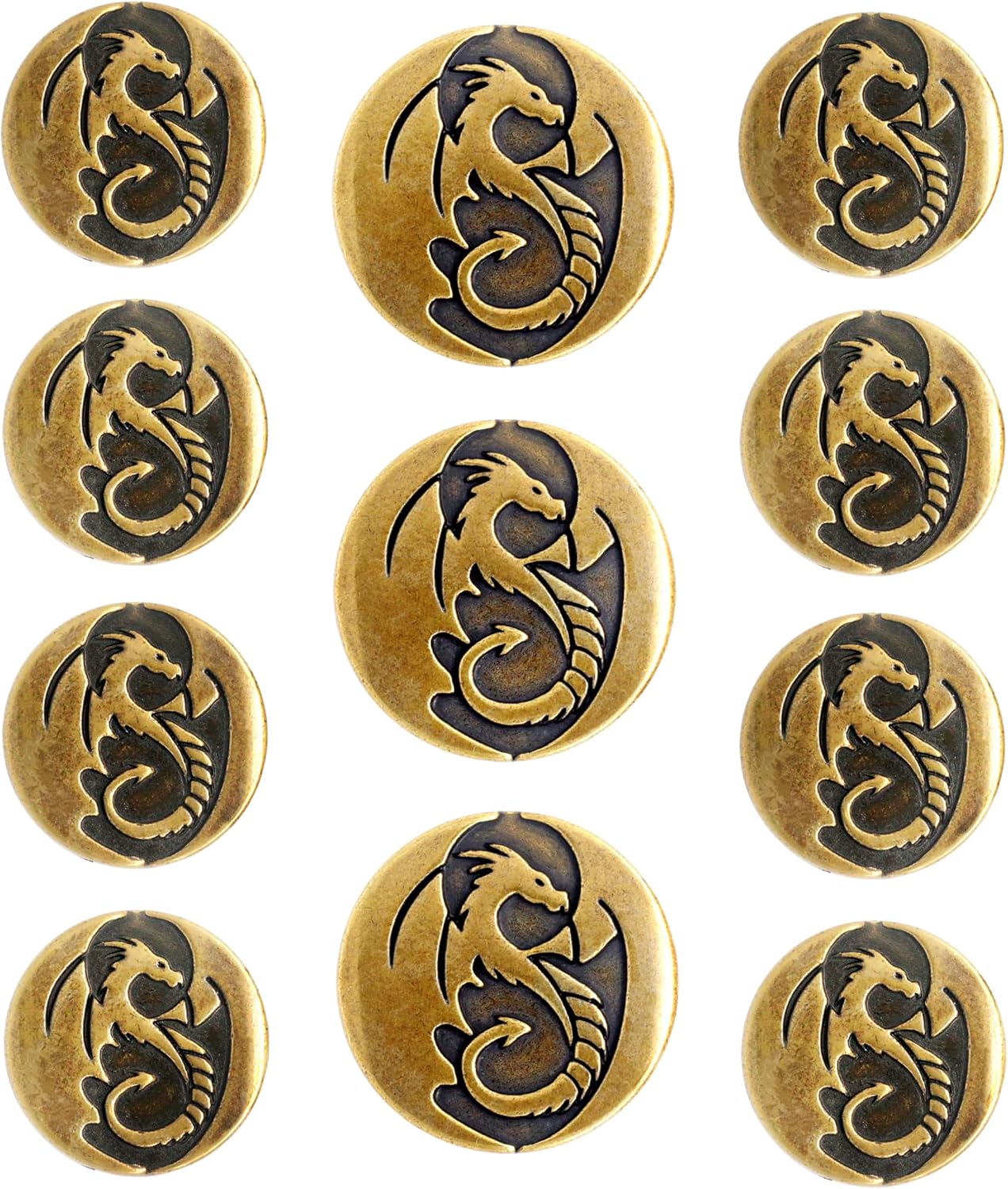 Bezelry Majestic Dragon Metal Shank Buttons. Blazer Button Set. 3 Pcs of 25mm, 8 Pcs of 20mm (Brass Black)