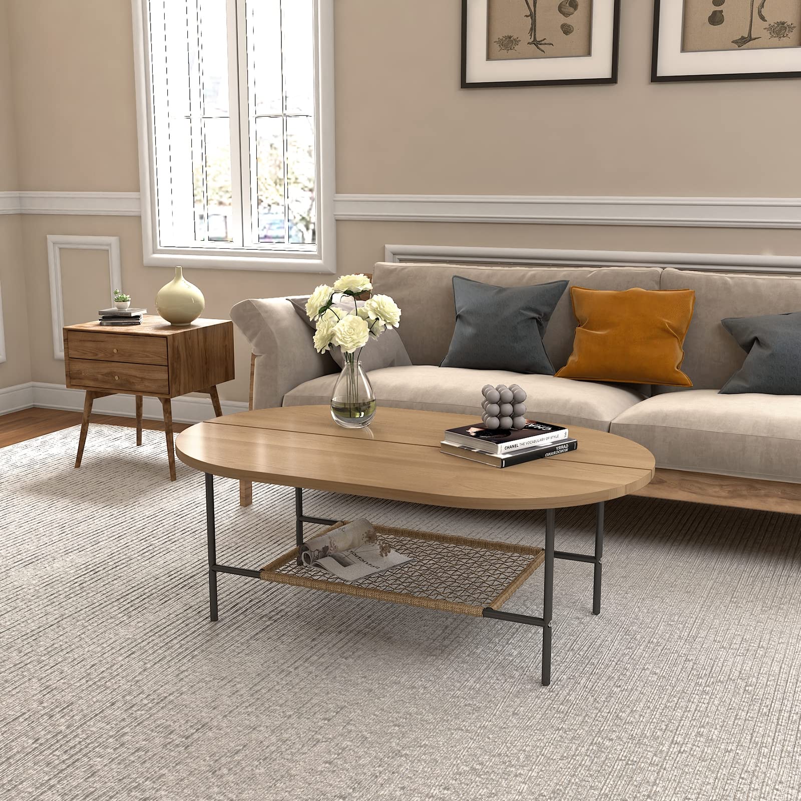 Buy Hallowood Furniture Finely Large Oval Coffee Table with Black Metal