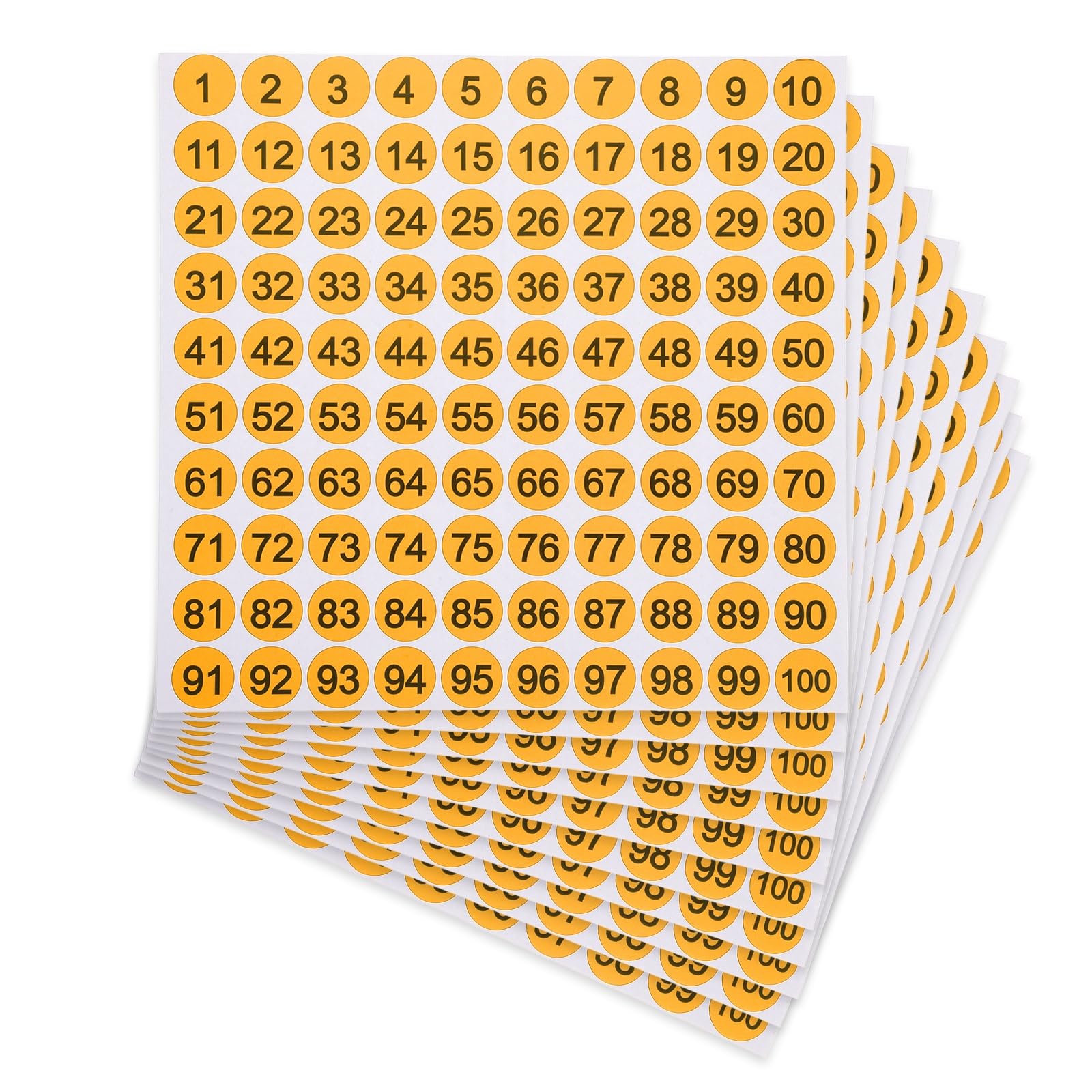 PATIKIL 25mm Consecutive Number Stickers, 10 Pcs 1 to 100 Waterproof Self-Adhesive Round Number Sticker Decal for Inventory, Storage Organization, Boxes, Bins, Toolbox, Lockers, Orange