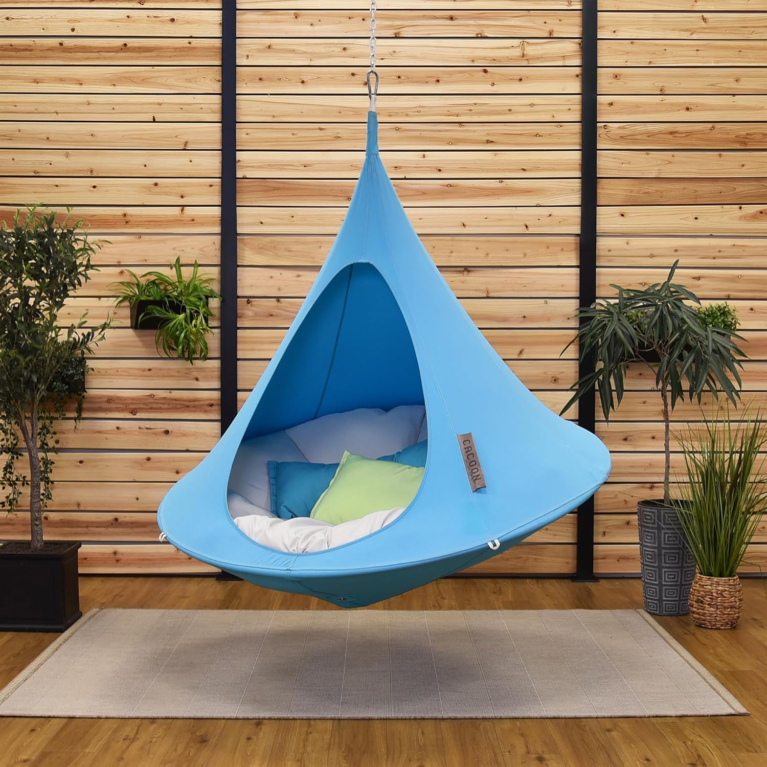 Single Cacoon Hanging Chair – Cozy Indoor/Outdoor Hammock with Polyester Canvas, 440 lb Capacity, Includes 18ft Rope & Carabiner (Turquoise)