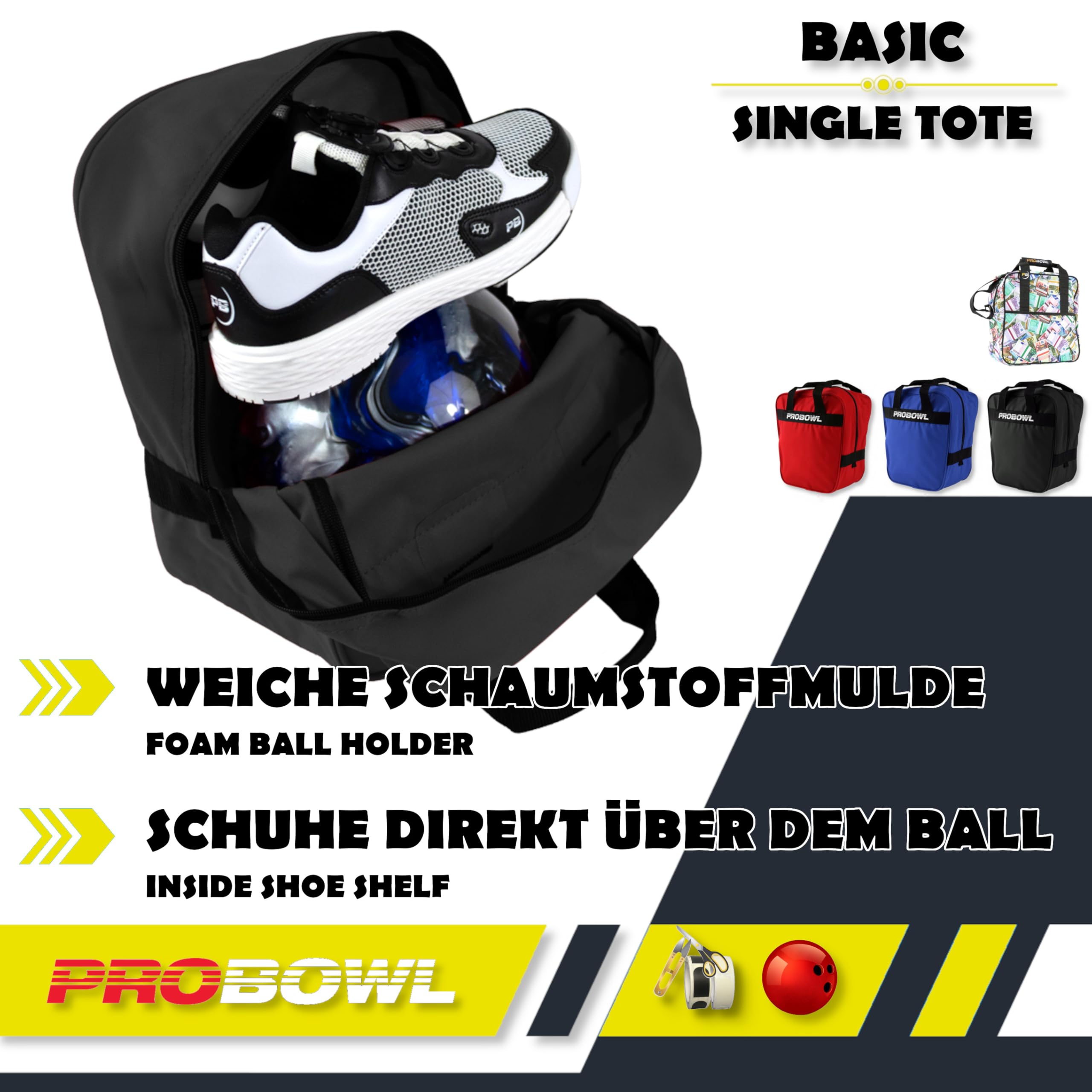 1 sac de bowling Pro Bowl Basic Single Tote - Sac de bowling pour chaussures de balle - Portable fin - Plateau rembourré - Sac de bowling léger avec poignées de transport - Sac pour hommes, femmes,