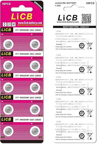 Miniatura 6 de LiCB Paquete de 10 baterías de reloj SR626SW 377, de larga duración y a prueba de fugas, pilas de botón de óxido de plata de alta capacidad de 1.55