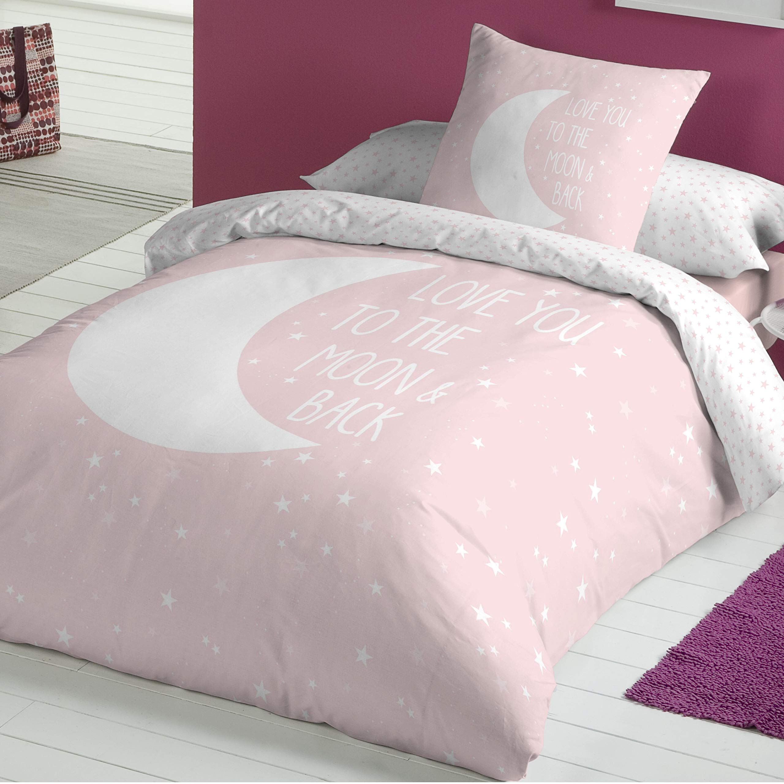 Funda Nordica Infantil/Juvenil Reversible Moon Pink Cama de 90