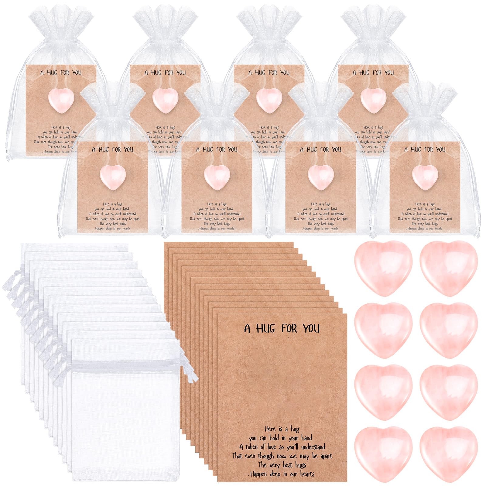 40 Sets Pocket Hug Token Gift Bulk Hug Cards with Heart Shape Natural Stones Keepsake Exchange Relationship Cards for Colleagues Family Distance Social Celebration of Life Gift(Pink)