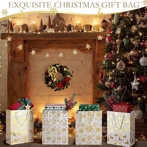 Miniatura 7 de Cholemy 24 bolsas metálicas de regalo de Navidad con asas, bolsas de regalo de Navidad a granel de 9.25 x 7.09 pulgadas, bolsas de papel de Navidad