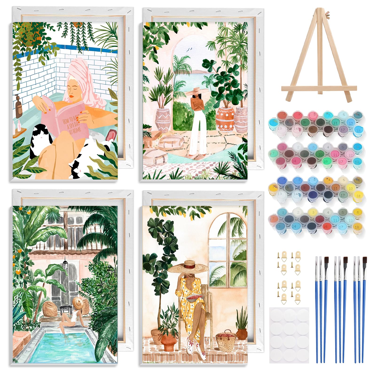 NAIMOER Kit Peinture Par Numéros 4 Toiles Paysages Avec Cadre Et Chevalet – 20x30 Cm, Idéal Adultes & Enfants, Cadeau Déco Maison Parfait