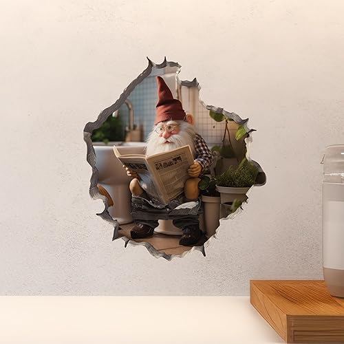 Miniatura 4 de Calcomanía de gnomo en el inodoro en el agujero de la pared - Pegatina de pared 3D con agujero de ratón