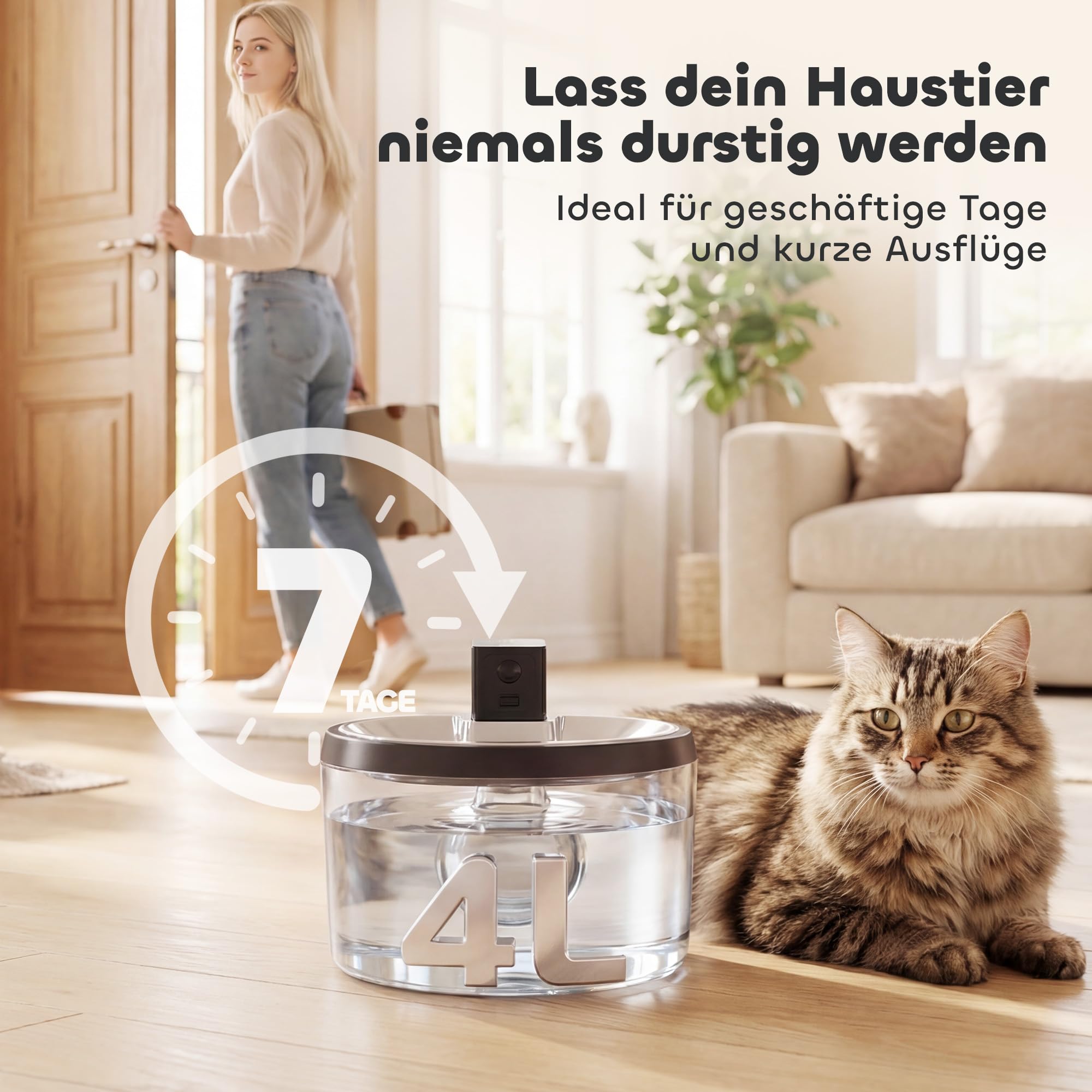 PawHut Fuente para gatos, 4 l, inalámbrica, acero inoxidable, con detector de movimiento, color plateado | Fuente para beber, 6 filtros, sistema de filtración doble, ventana LED, ultrasilenciosa, funciona con pilas, para 30 días