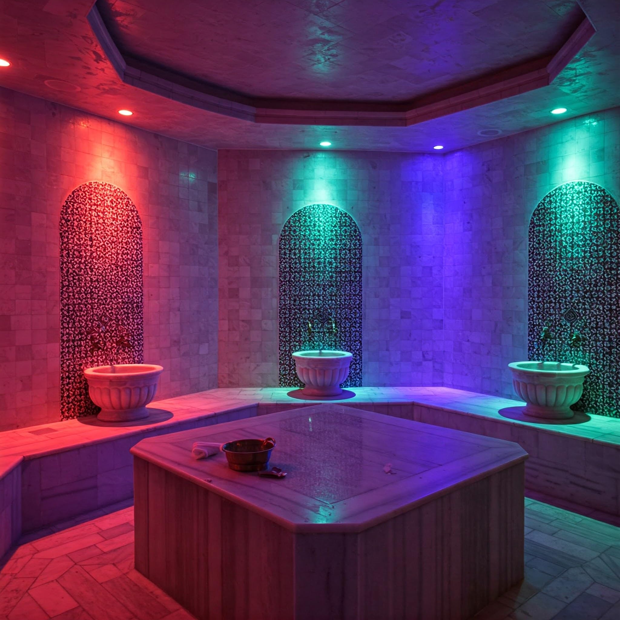 Kit de 3 spots LED encastrables chromothérapie 8 effets lumière box douche IP65 RGB 12 V Silver Spazzolato