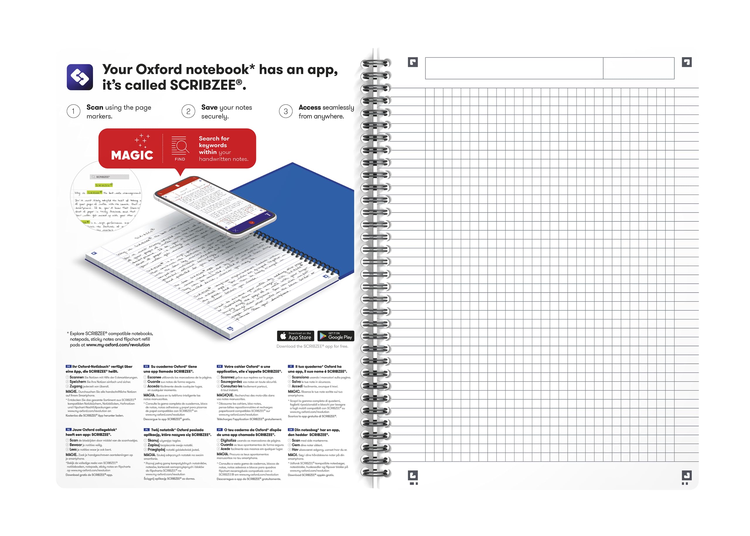 Oxford Spiral-Notizbuch B5, kariert, 180 Seiten, 4 Farben, sortiert, 5 Stück