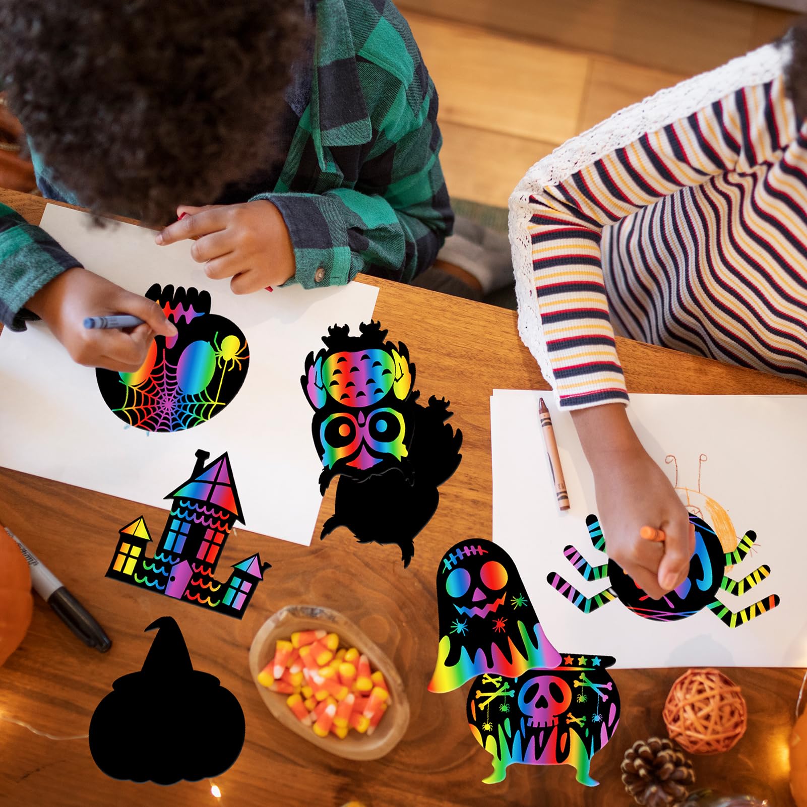 Cartes à Gratter Halloween - 32 Masques DIY Pour Enfants, Avec Stylets Et Cordons