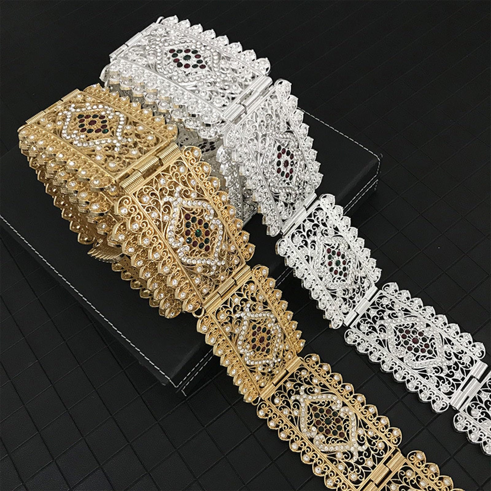 Elegante cinturón de metal con marroquí para jeans y ropa Construcción de metal liviano Faja ajustable ergonómica Cinturón ceremonial liviano