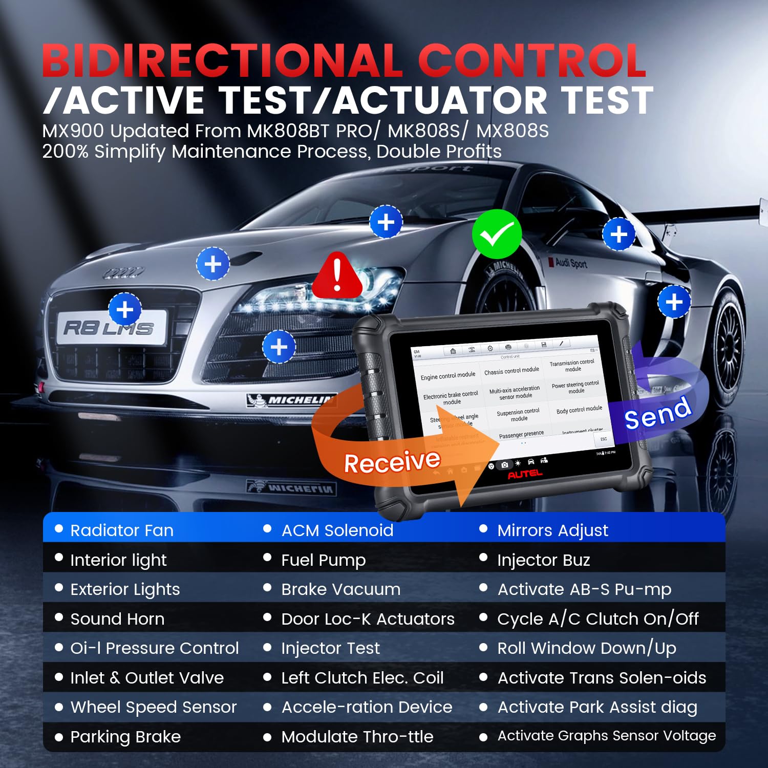 Autel MaxiCheck MX900, 2026 Diagnosis Coche Multimarca Bidireccional con 3K+ Pruebas Activa, DoIP&CANFD, 40+ Servicio, 11OS, Igual que MaxiCOM MK900 MK900BT, Superior a MK808BT MK808S MX808S, Todo SIS
