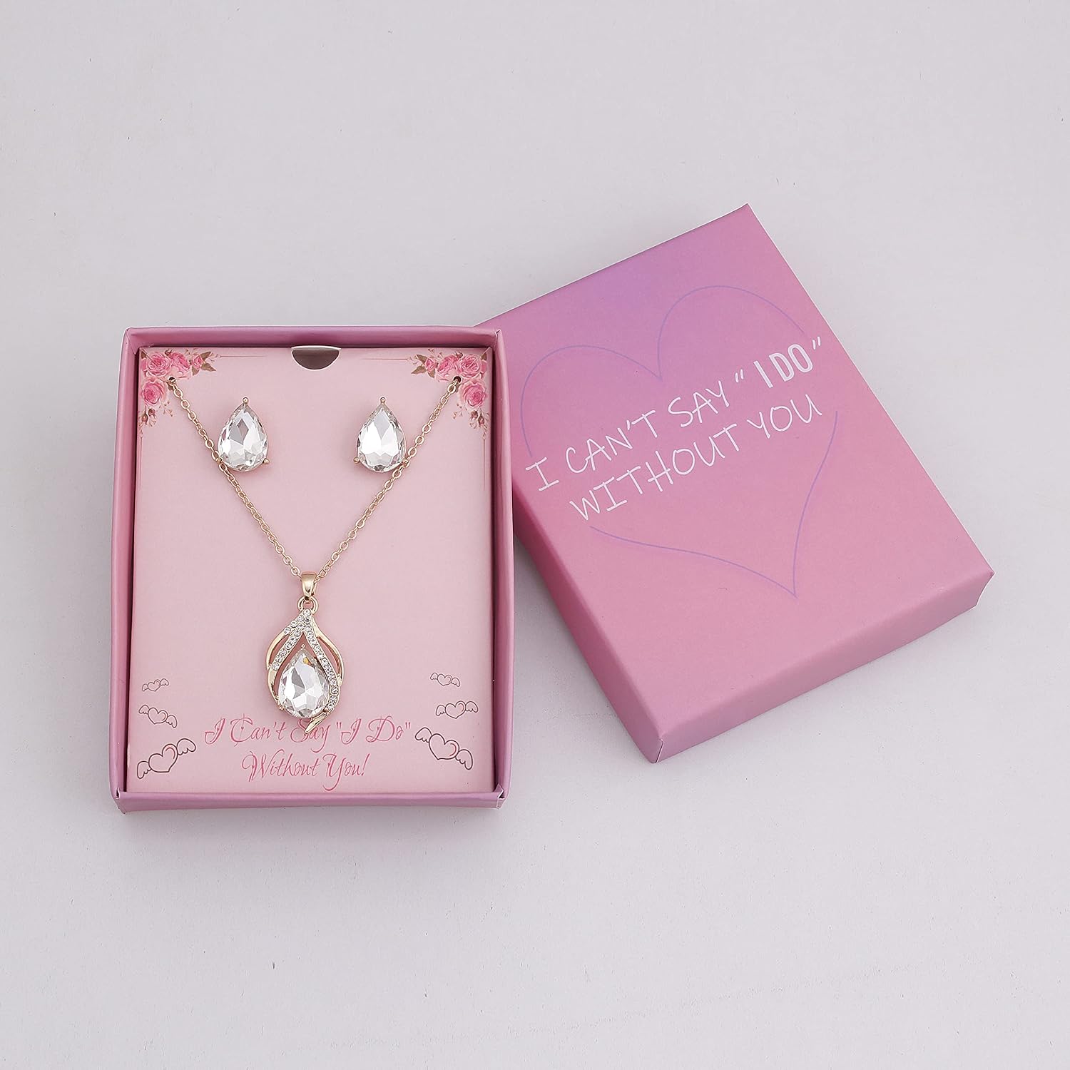 Bridesmaid Jewelry Set for Women,Pendant 18K Gold & Silver & Rose Gold Pendant Necklace Earrings Set,Dainty Gift for Wedding/Proposal/Party/Prom/Anniversary
