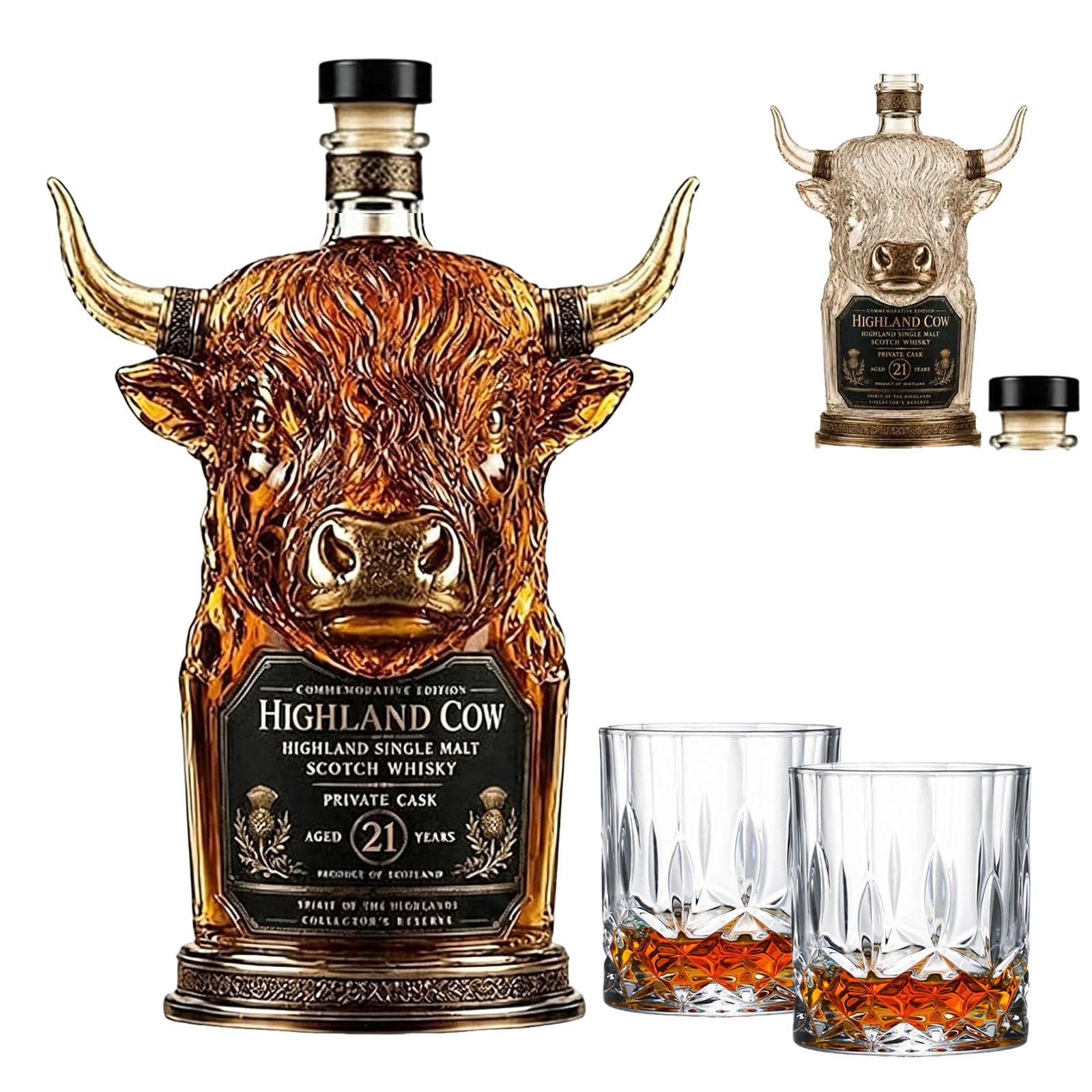 Highland Cow Private Cask 21 Years Cow Head Shaped Scotch Whisky Bottle (with Cup)