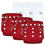 Bumpers Baby Reusable Cloth Diaper with Insert Pad | Leak-Proof, Super Absorbent & Ultra Soft | Adjustable & Washable Cloth Diaper | Prevent Rashes | Freesize 5-17Kg | (3M-3Y), Pack of 3, Red