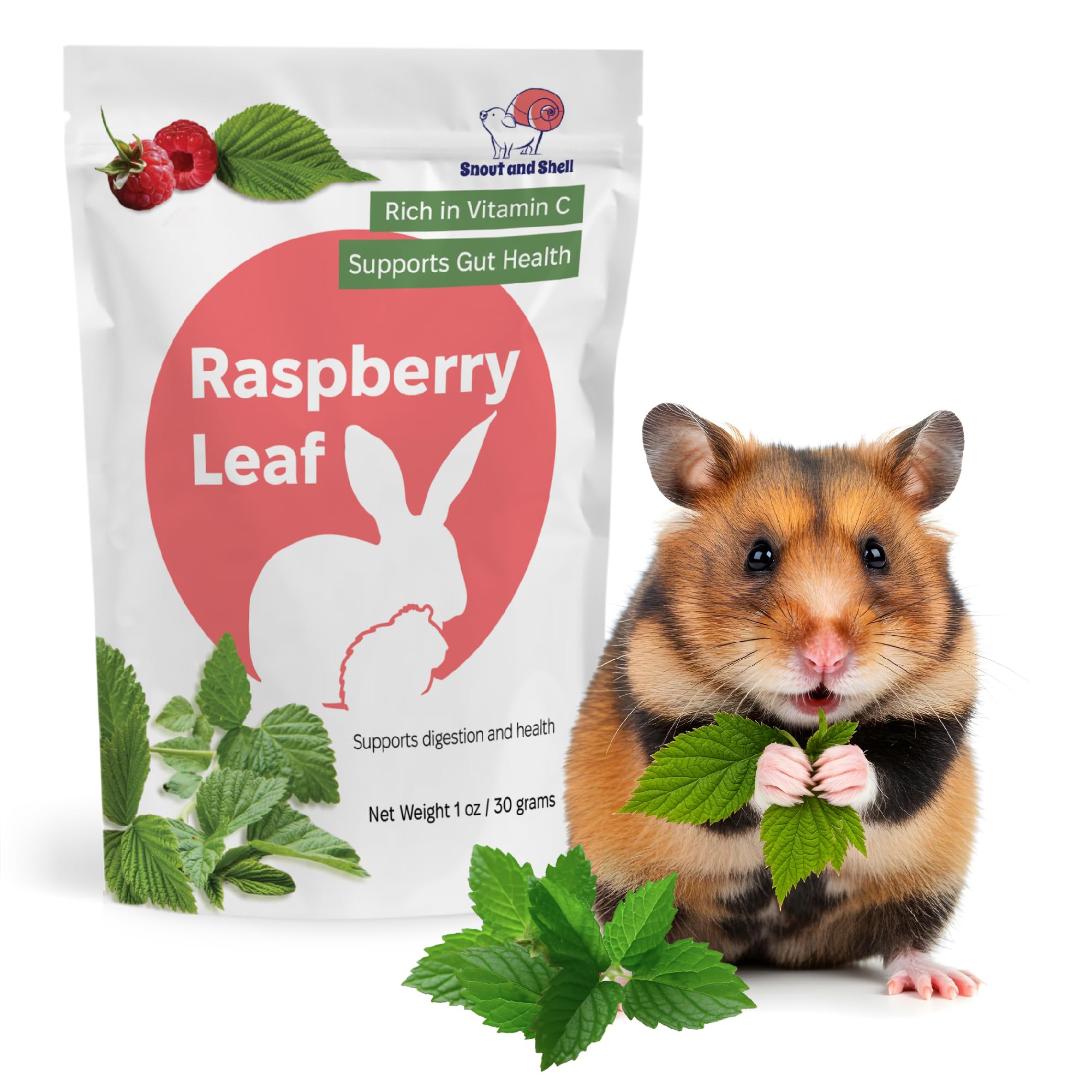 Snout and Shell Raspberry Leaf for Small Pets – 100% Natural Treat for Rabbits, Guinea Pigs, Hamsters & More – Rich in Vitamin C & Supports Gut Health
