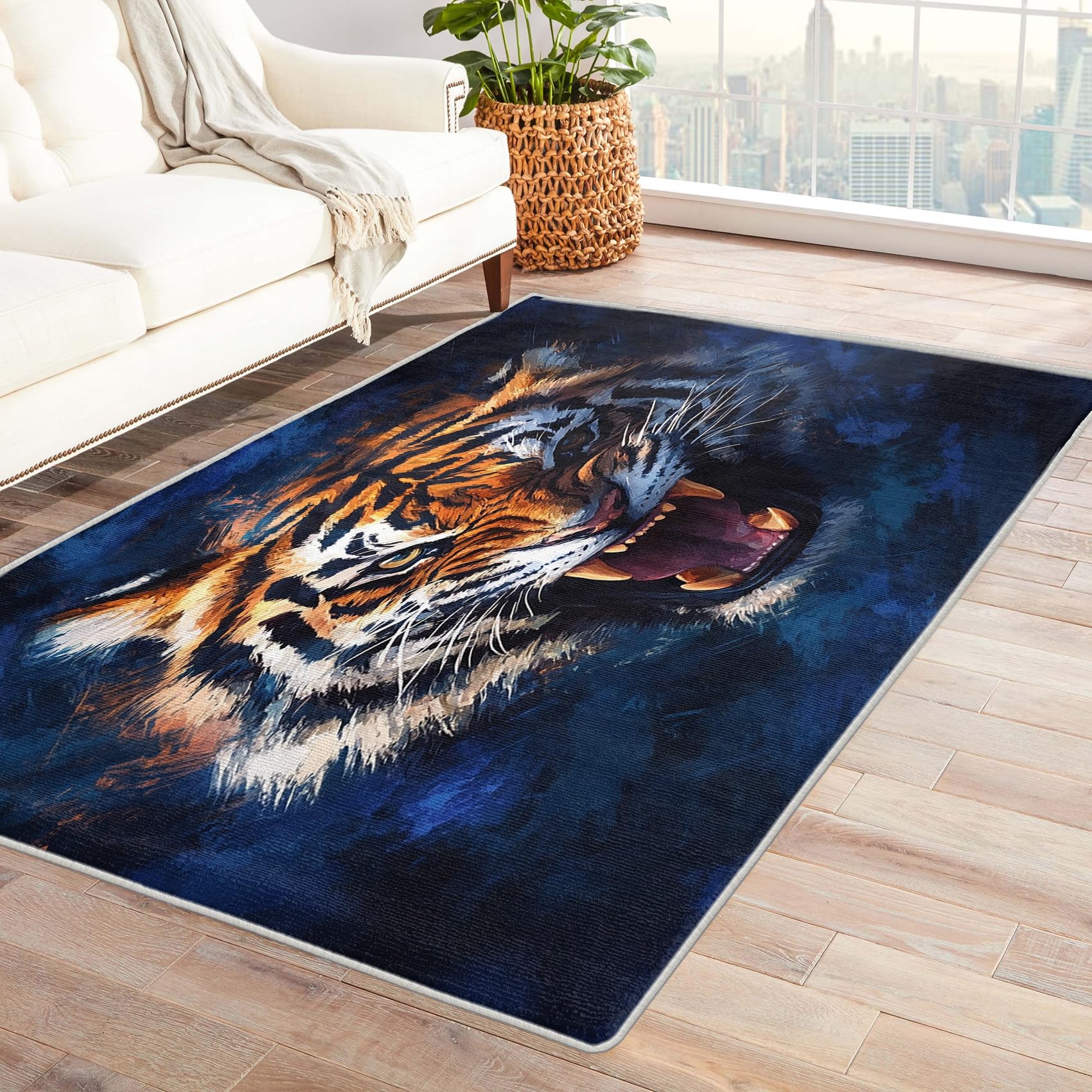 Tiger Decor - Tiger Head Rug, Cool Animal Rugs for Living Room Bedroom, Washable Non Slip Soft Small Carpet, Patterned Area Rugs & Home Decor 50x80 cm
