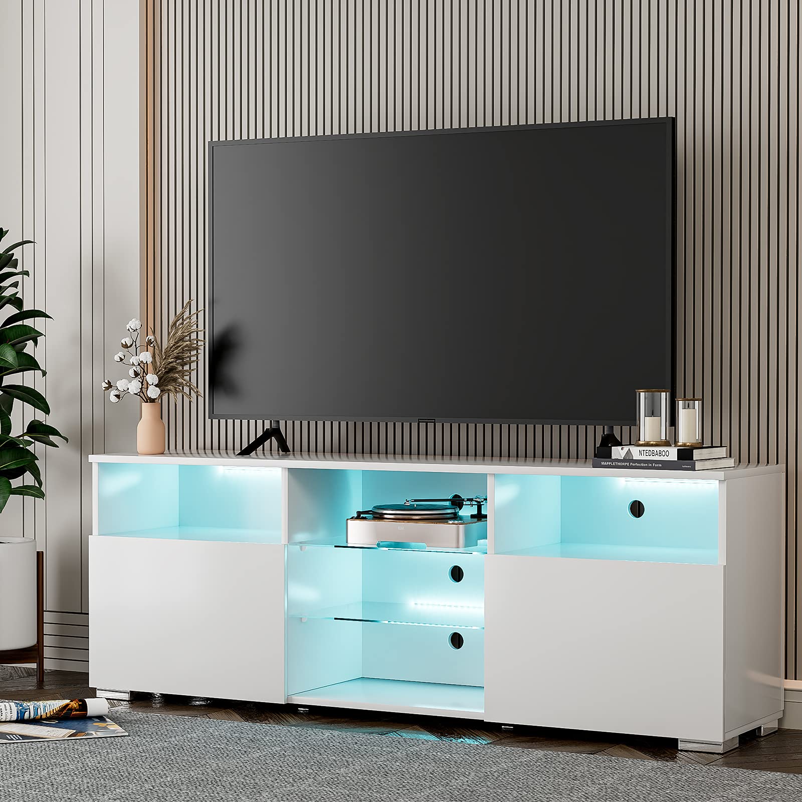 Buy IKIFLY Modern LED TV Stand for 65 inch TV, White Entertainment
