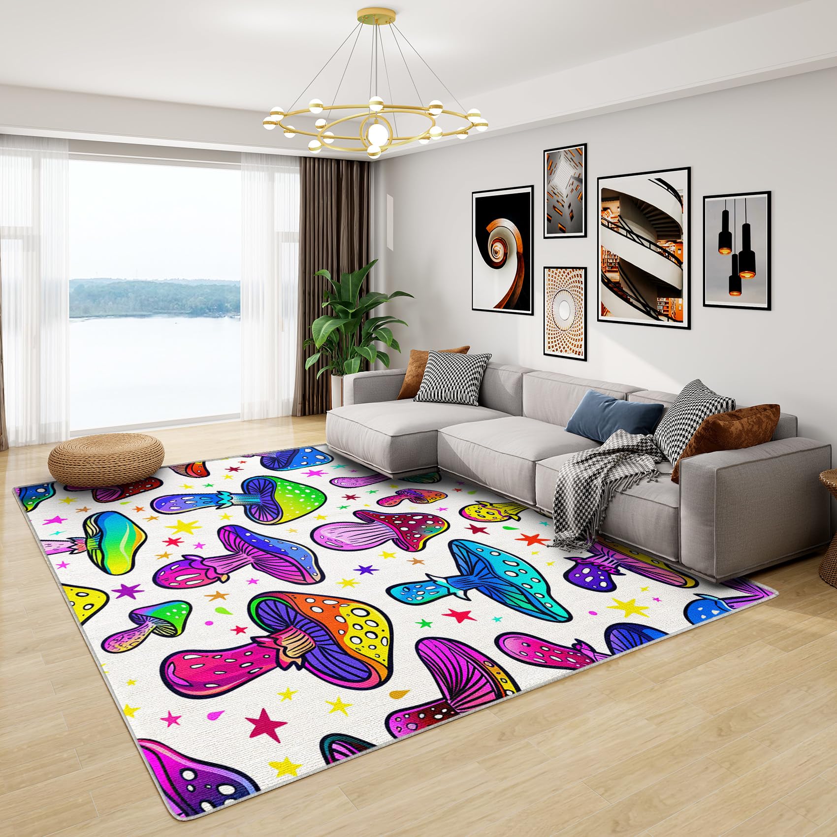 Magic Mushroom Decor - Trippy Psychedelic Rug, Colorful Mushrooms Rugs for Living Room Bedroom, Washable Non Slip Soft Large Carpet, Patterned Area Rugs & Home Decor 120x180 cm
