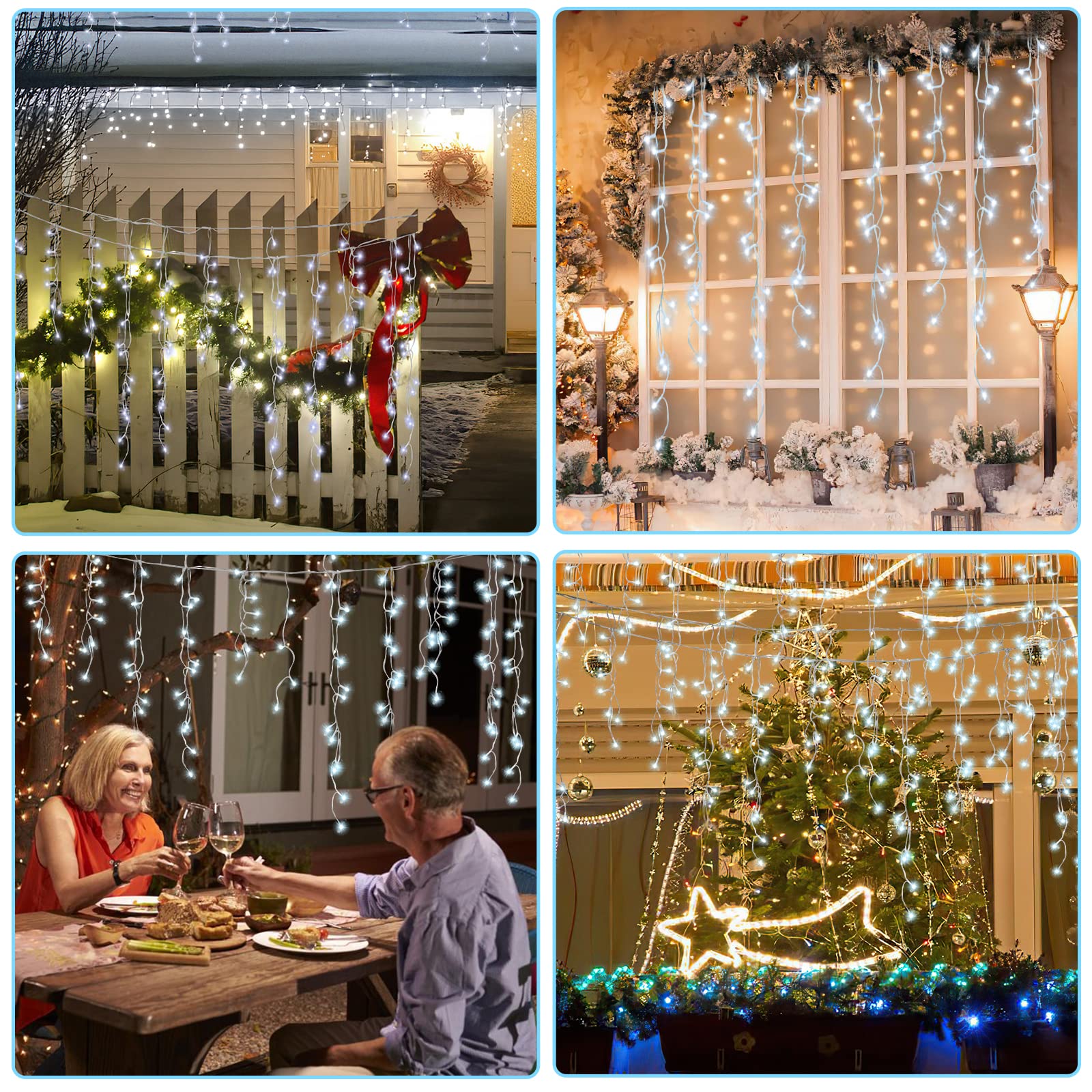 Eisregen Lichterkette Außen 600 LED 15m, LED Lichtervorhang mit 8 Beleuchtungsmodi, IP44 wasserdicht für Innenausstattung Außenbereich Schlafzimmer Hochzeit Weihnachten Party, Kaltweiß