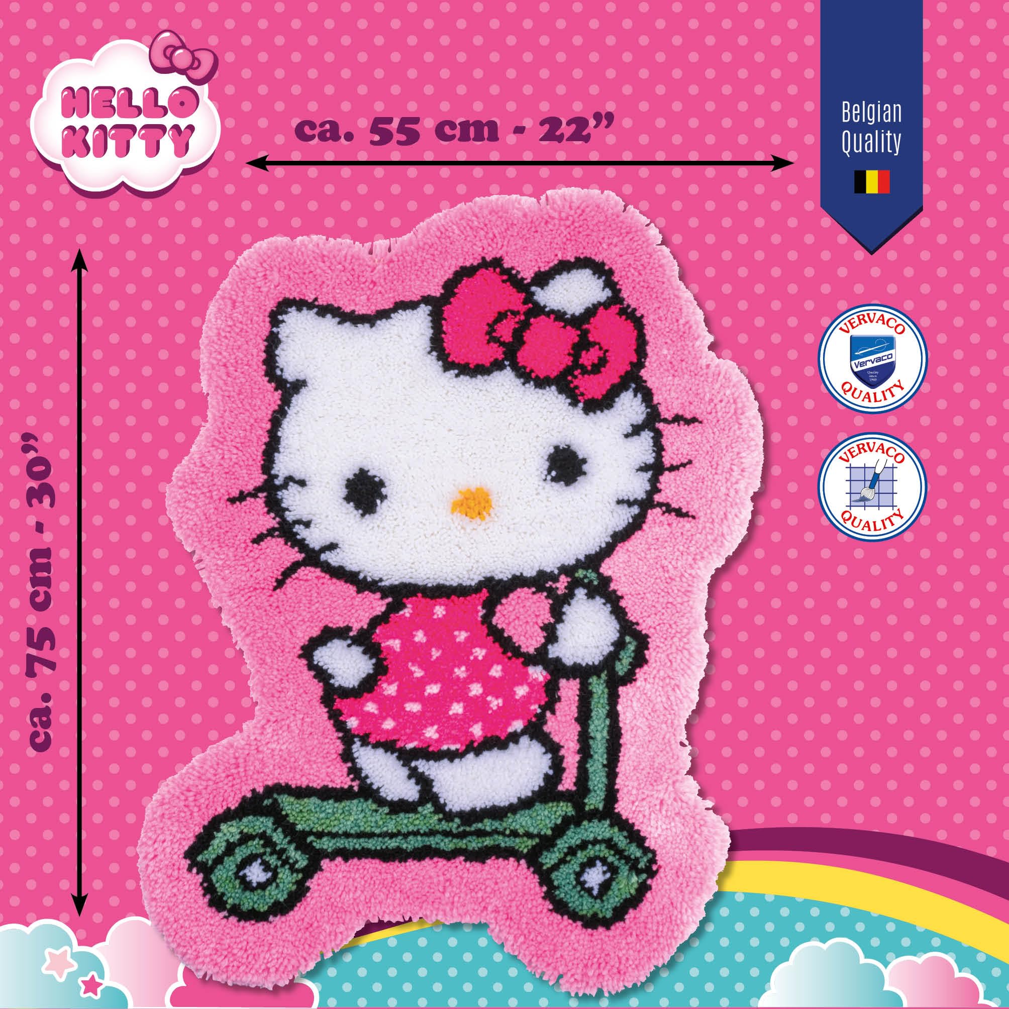 VERVACO Knüpfteppich Set DIY Handarbeit Set Knüpfset für Anfänger HELLO KITTY Teppich zum Selber Knüpfen Basteln Erwachsene Kreativ 55 x 75 cm Latch Hook Kit Knüpfhaken Zubehör Haus Dekoration