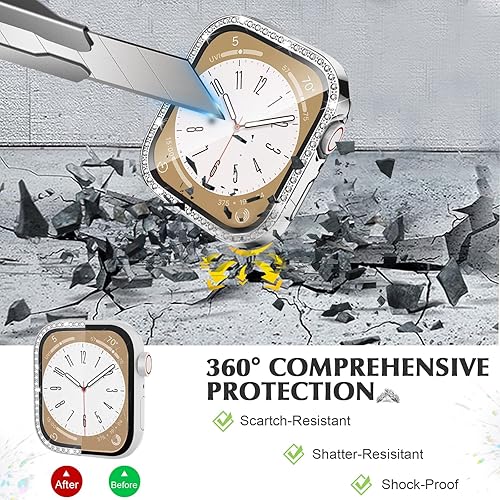 Miniatura 4 de Funda impermeable brillante 2 en 1 compatible con Apple Watch de 161 pulgadas protector de pantalla serie 87 parte delantera y trasera para mujer