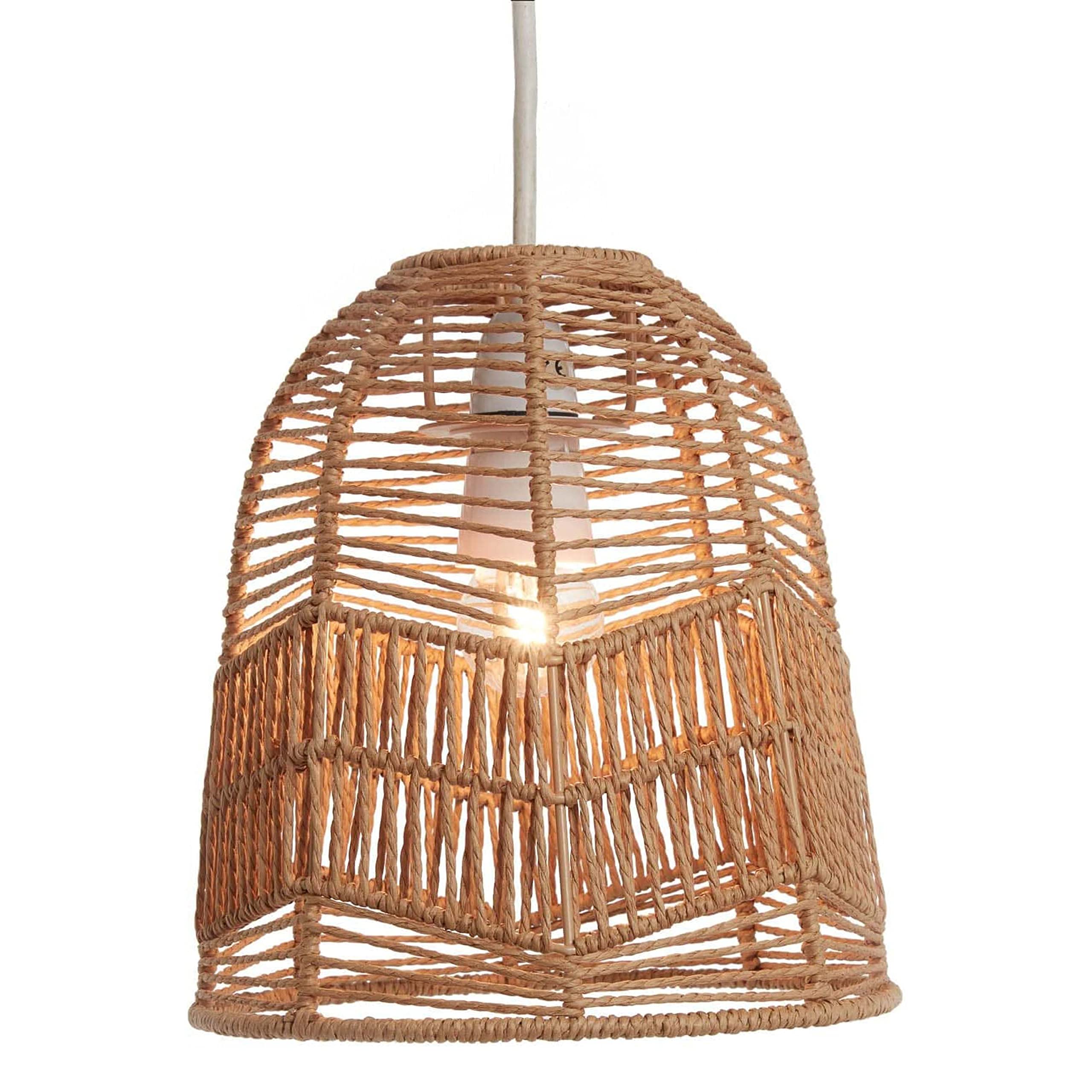 AAMEN Izabella Wicker Lampshade Rattan Ceiling Pendant Light Shade, Lampshades For Ceiling Lights Living Room Accessories, Natural Bamboo Ceiling Hanging Light, Wicker Lampshade for Home Decor-24x22cm