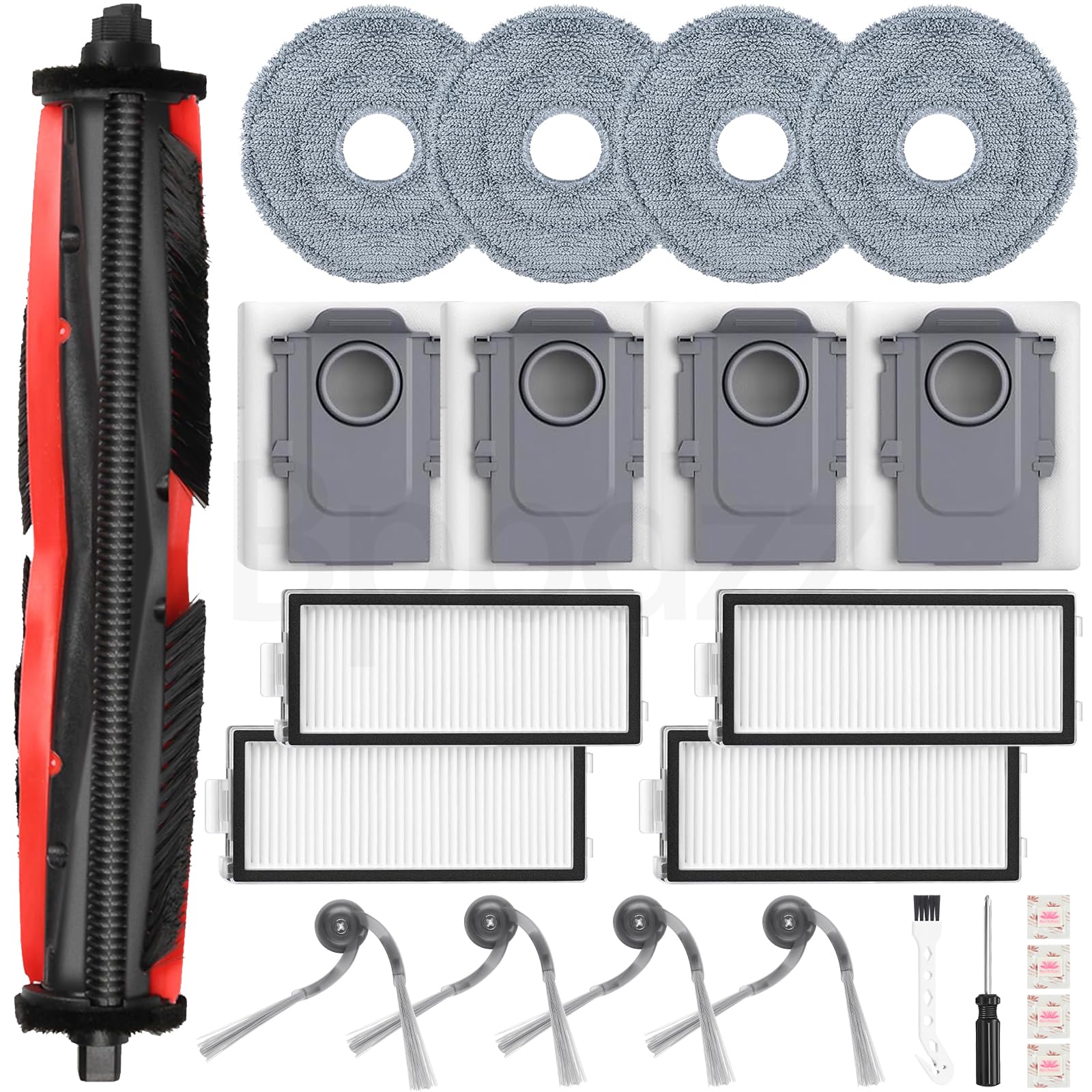 23 accesorios para robot aspirador Roborock Saros Z70, 1 cepillo principal, 4 toallitas, 4 filtros, 4 bolsas para el polvo, 4 cepillos laterales, 4 piedras aromáticas planas, 1 cepillo de