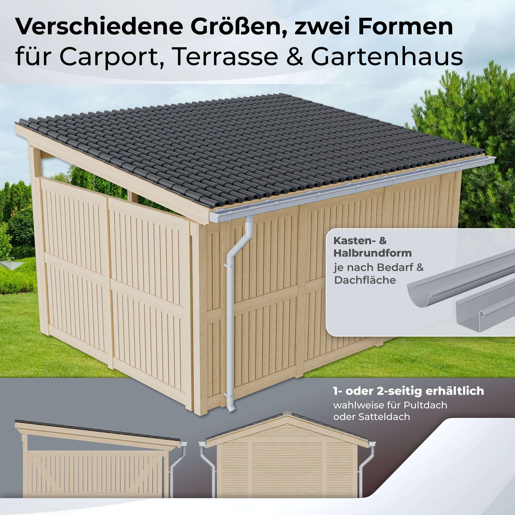 INEFA Dachrinnen-Set Kunststoff Kastenrinne 3m x NW83 / 83mm Braun | Regenrinne und Fallrohr aus PVC-U für eine Dachseite am Gartenhaus, Carport, Terrasse & Pavillion, inkl. Montagezubehör