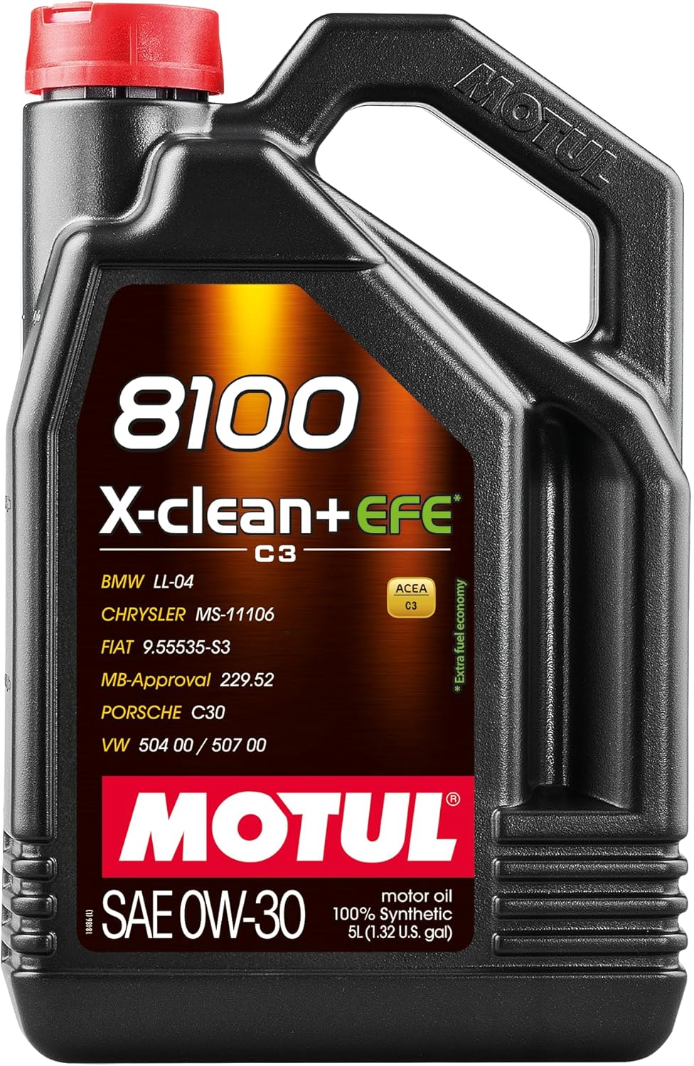 Motul 8100 X-clean+ EFE 0W-30 Full Synthetic Motor Oil with Advanced Low SAPS Formula – ACEA C3 Approved for BMW, Mercedes-Benz, VW & Porsche Applications – 5 Liter