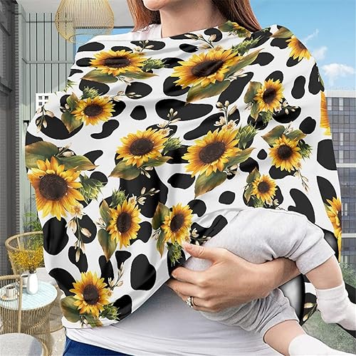 Miniatura 2 de LedBack Funda elástica para asiento de automóvil con estampado de girasol de vaca novedosa para bebés, cubierta de lactancia materna, toldo suave y